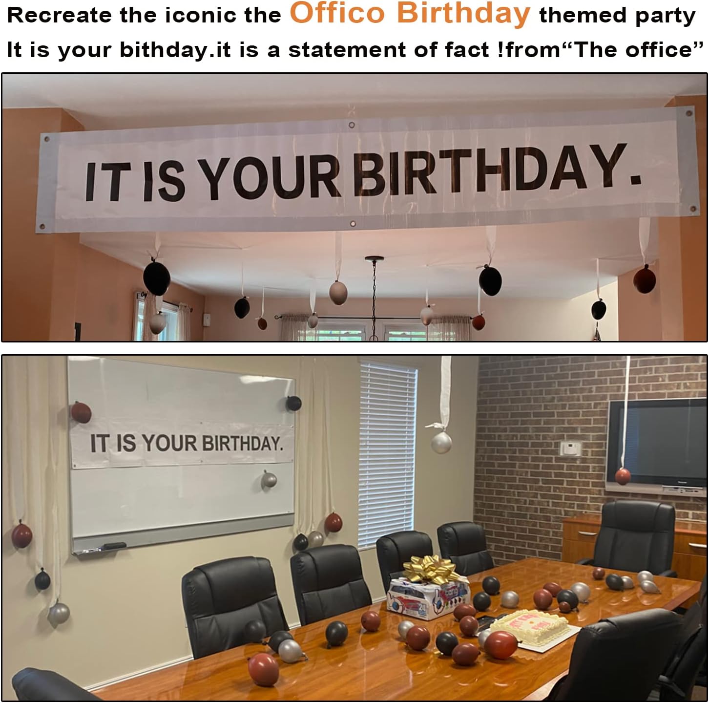 It is Your Birthday Banner, The Office Theme Infamous Husband Birthday Party Decorations,Grey Brown Black Latex Balloons,White Crepe Streamer Rolls