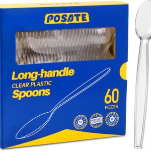 POSATE Cucharas de plástico de 7.1 pulgadas (60 unidades), cucharas desechables transparentes resistentes POSATE Cucharas de plástico de 7.1 pulgadas (60 unidades), cucharas desechables transparentes resistentes