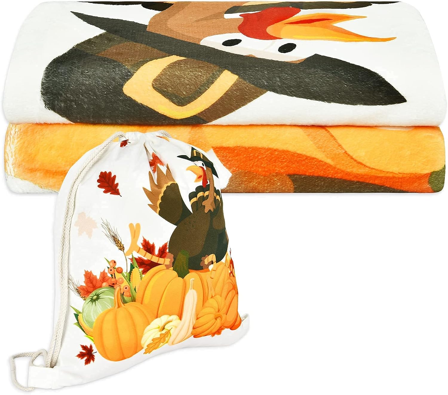 Manta de Acción de Gracias con bolsa de regalo, bonita manta de pavo de otoño para adultos, suave y cómoda manta de vellón de calabazas para sofá