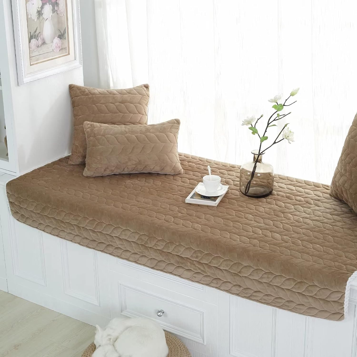 Cojines de asiento de ventana de bahía para interiores, almohadilla antideslizante de terciopelo de cristal, cojín de banco para sala de estar,