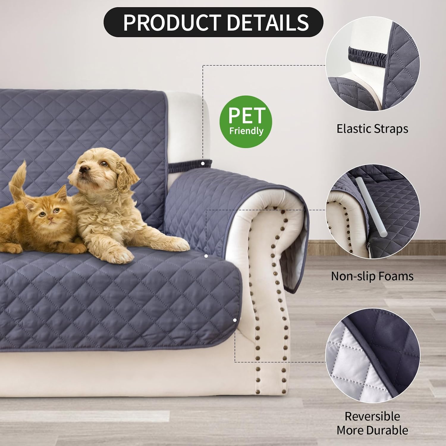 Fandyacke Fundas para sillas reclinables, fundas de sofá, protector de muebles para perros (reclinable grande, gris oscurogris claro)