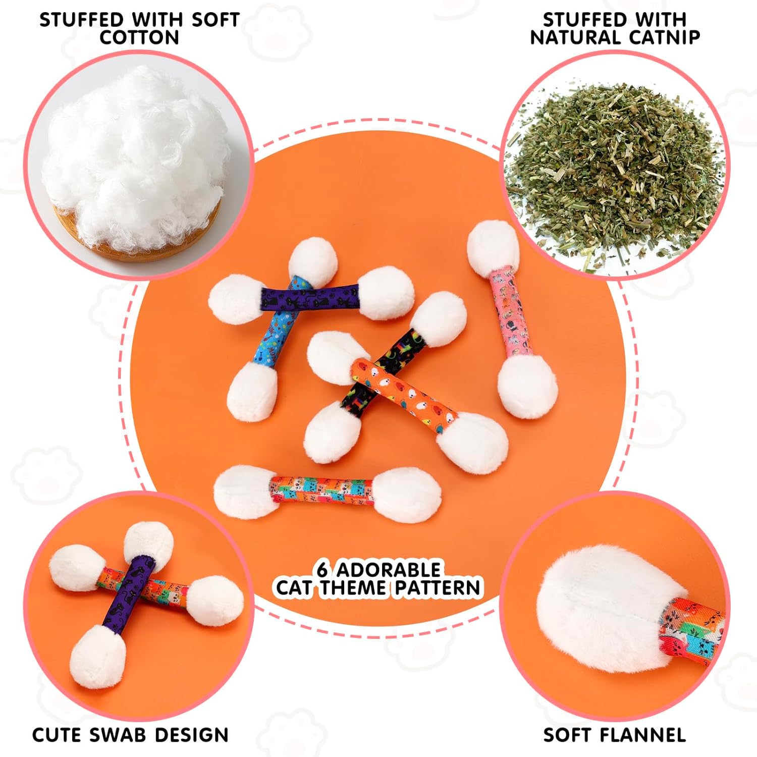 CiyvoLyeen 6 piezas de hisopos de hierba gatera, juguetes divertidos para masticar, rellenos de hierba gatera, dentición interactiva para gatos,