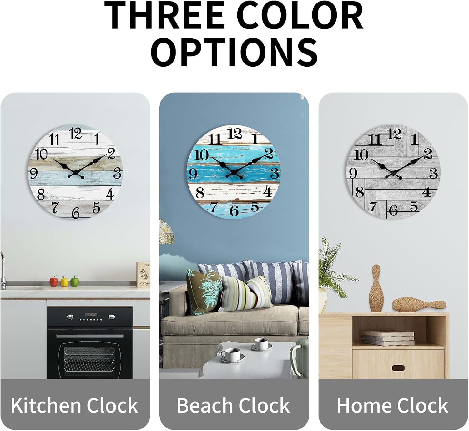 Reloj de pared, silencioso, gris, funciona con pilas, sin tictac, estilo vintage, rústico, estilo pastelero, decorativo, para cocina, baño, sala de