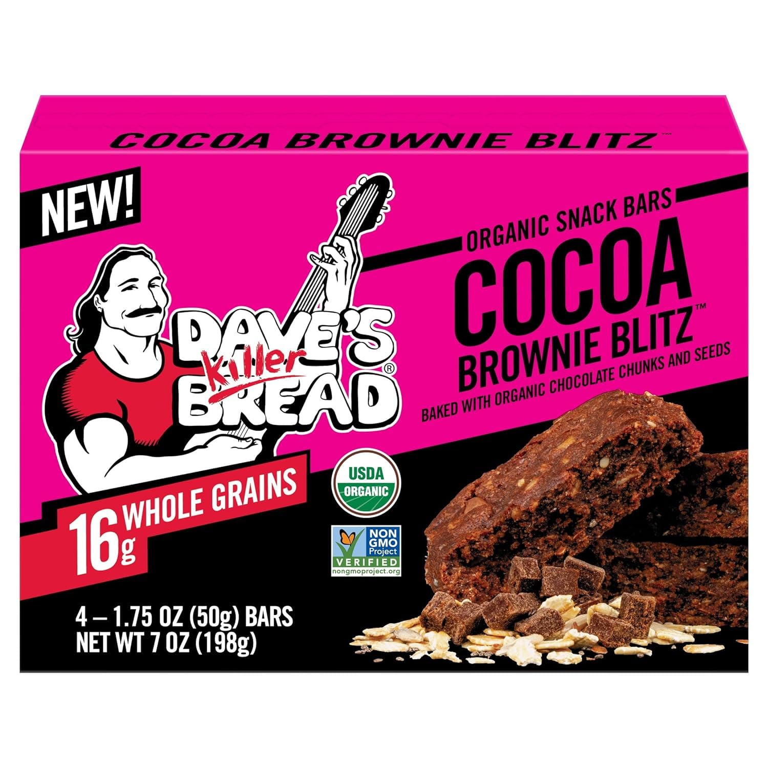 Dave’s Killer Bread Barritas orgánicas de aperitivos, paquete variado (1 bombón de brownie de cacao, 1 avena y miel con sabor a rabia) paquete de 2