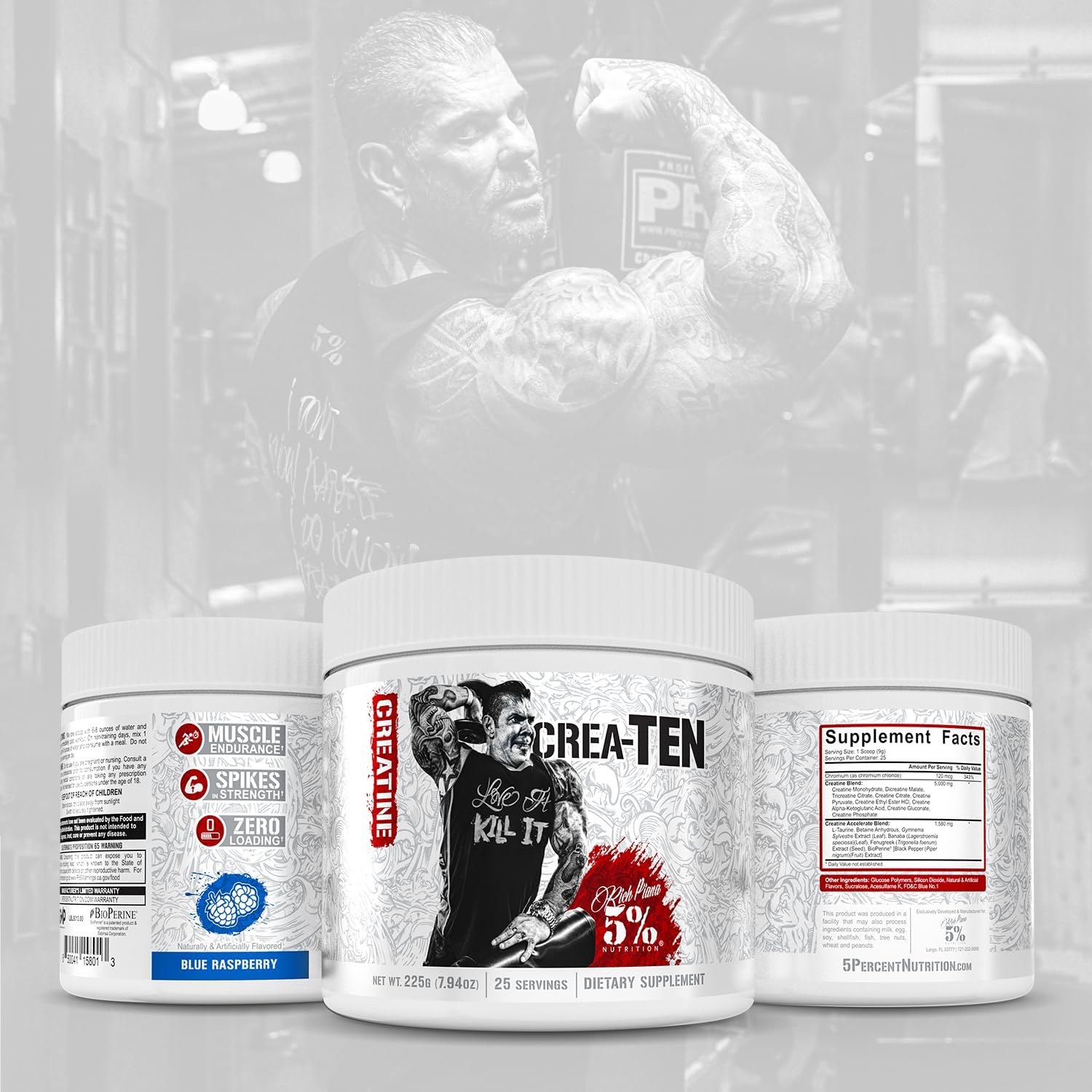 5% Nutrition CreaTEN Creatine Complex + Accelerators  Creatina en polvo saborizada para ganancia muscular  Máxima potencia, fuerza, resistencia y