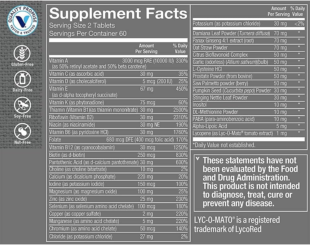 The Vitamin Shoppe Especialmente para hombres, multivitamínicos, nutrientes y hierbas para el bienestar de los hombres, antioxidante que apoya la