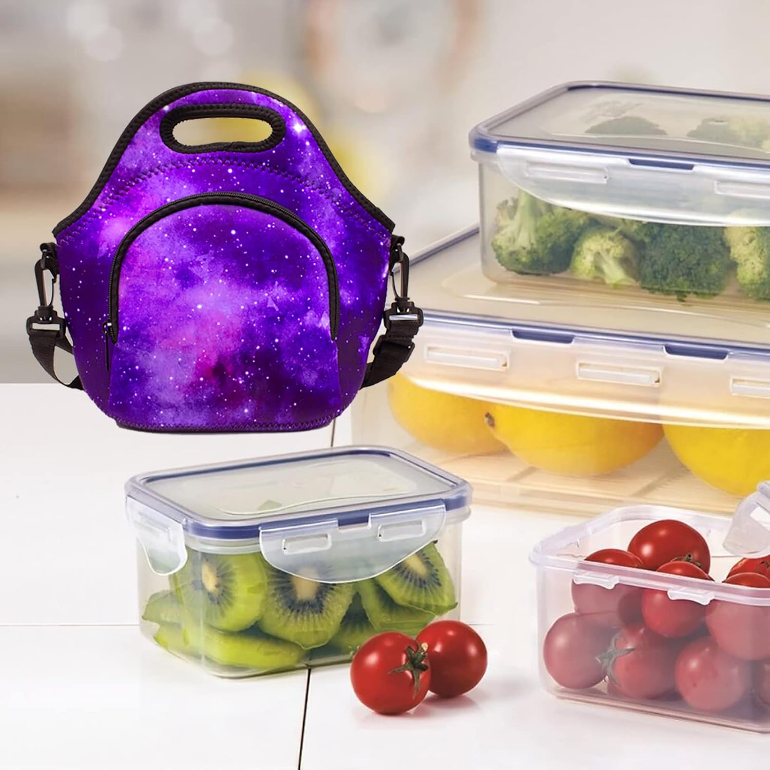 Bolsas de almuerzo de neopreno, bolsa de almuerzo aislada con correa cruzada, bolsa de almuerzo reutilizable con bolsillo adicional, impermeable,