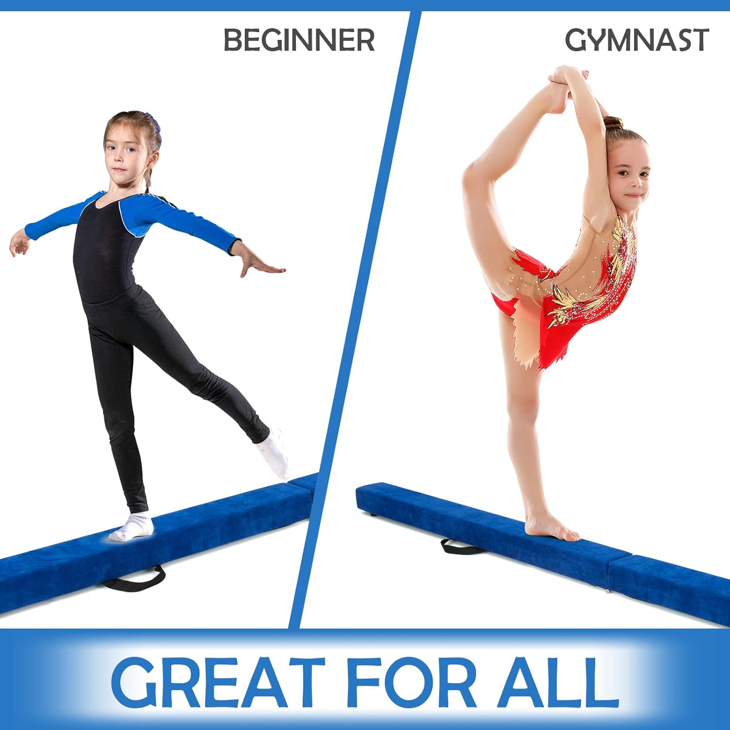 Giantex Haz de equilibrio de 7 pies, haz de gimnasia plegable con asas de transporte, base de goma antideslizante para niños, haz de gimnasia de