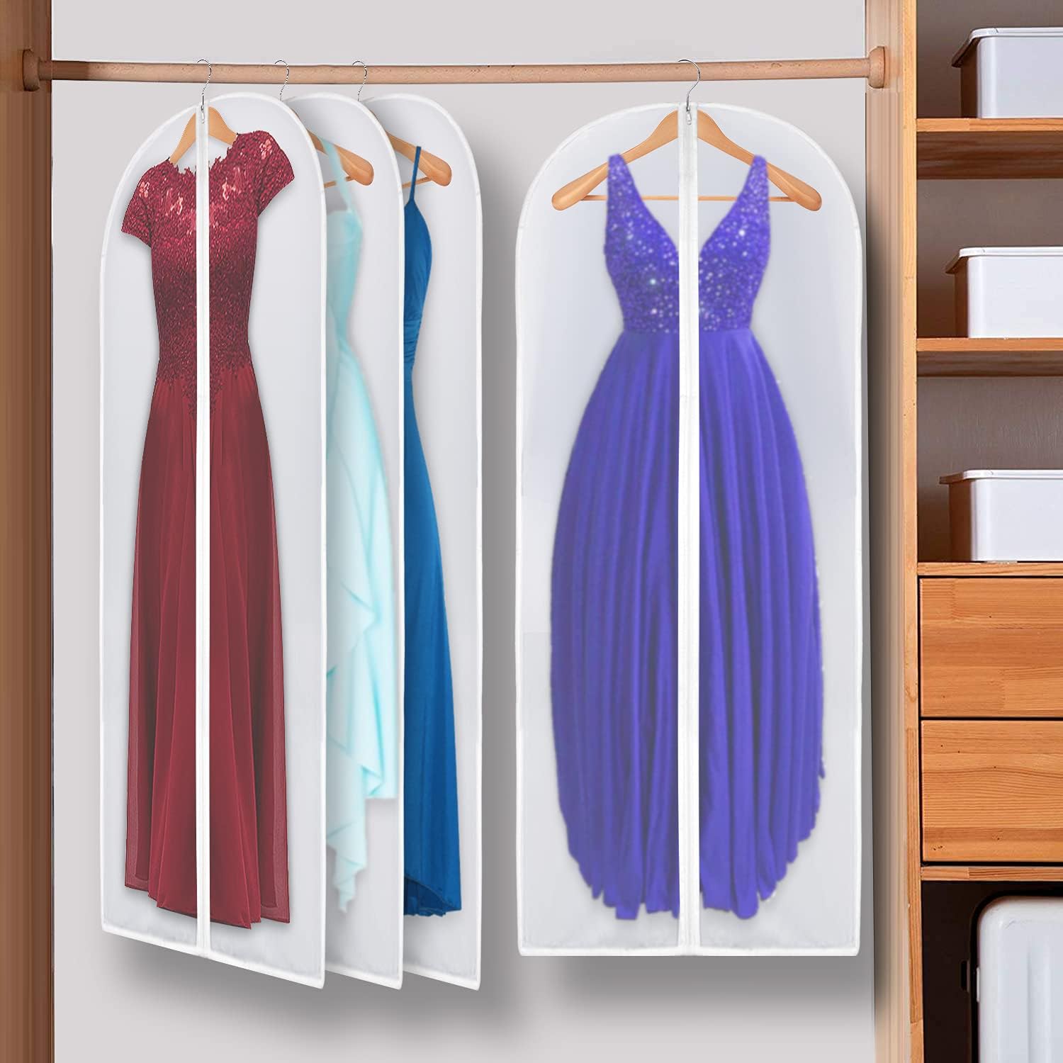 Bolsa de ropa 2 piezas para vestido de noche, funda de traje, almacenamiento a largo plazo de chaqueta, abrigo, ropa, traje de protección contra el