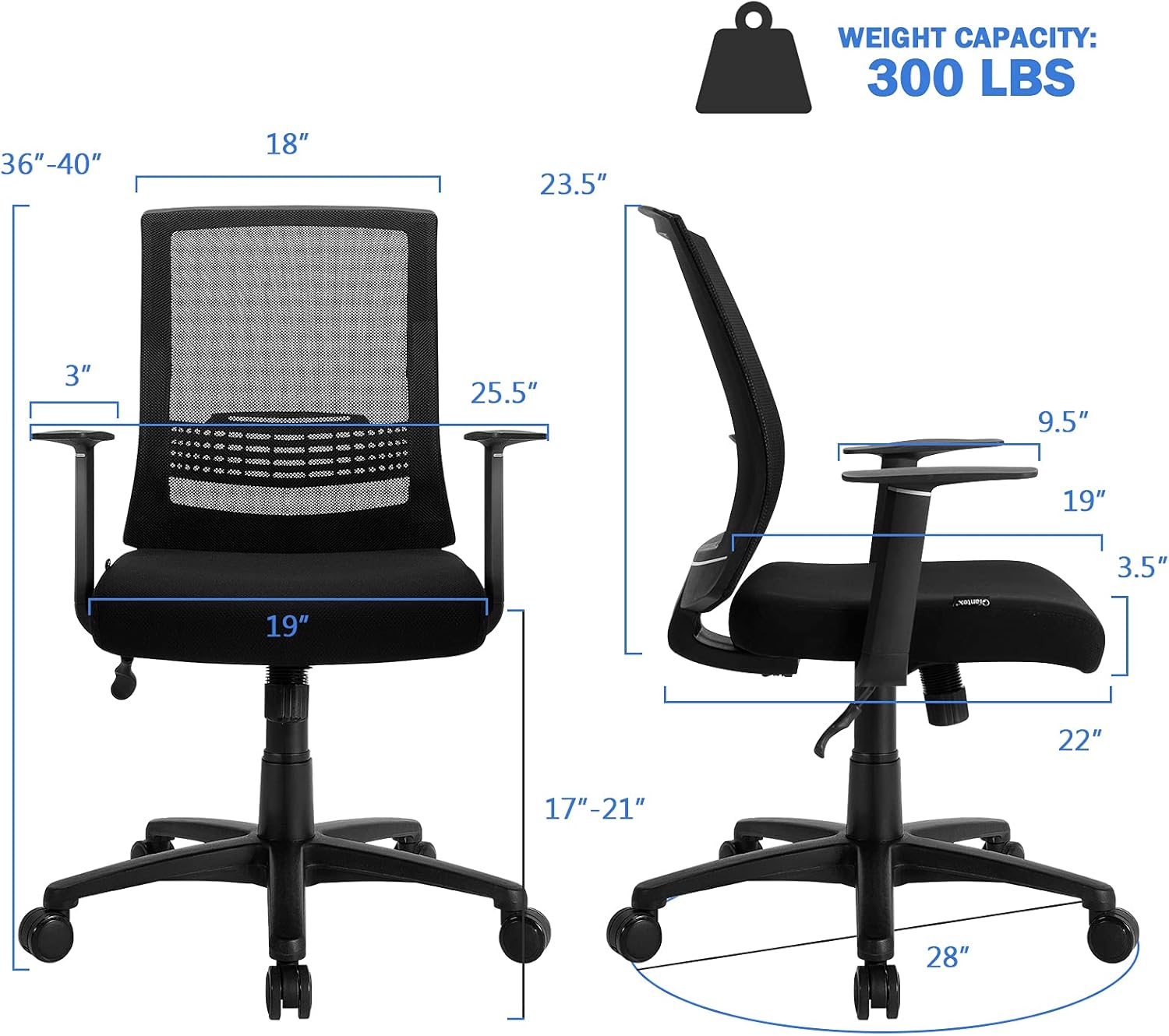 Giantex Silla de oficina ejecutiva ergonómica de malla con soporte lumbar ajustable, silla de gestión giratoria con función mecedora, silla de