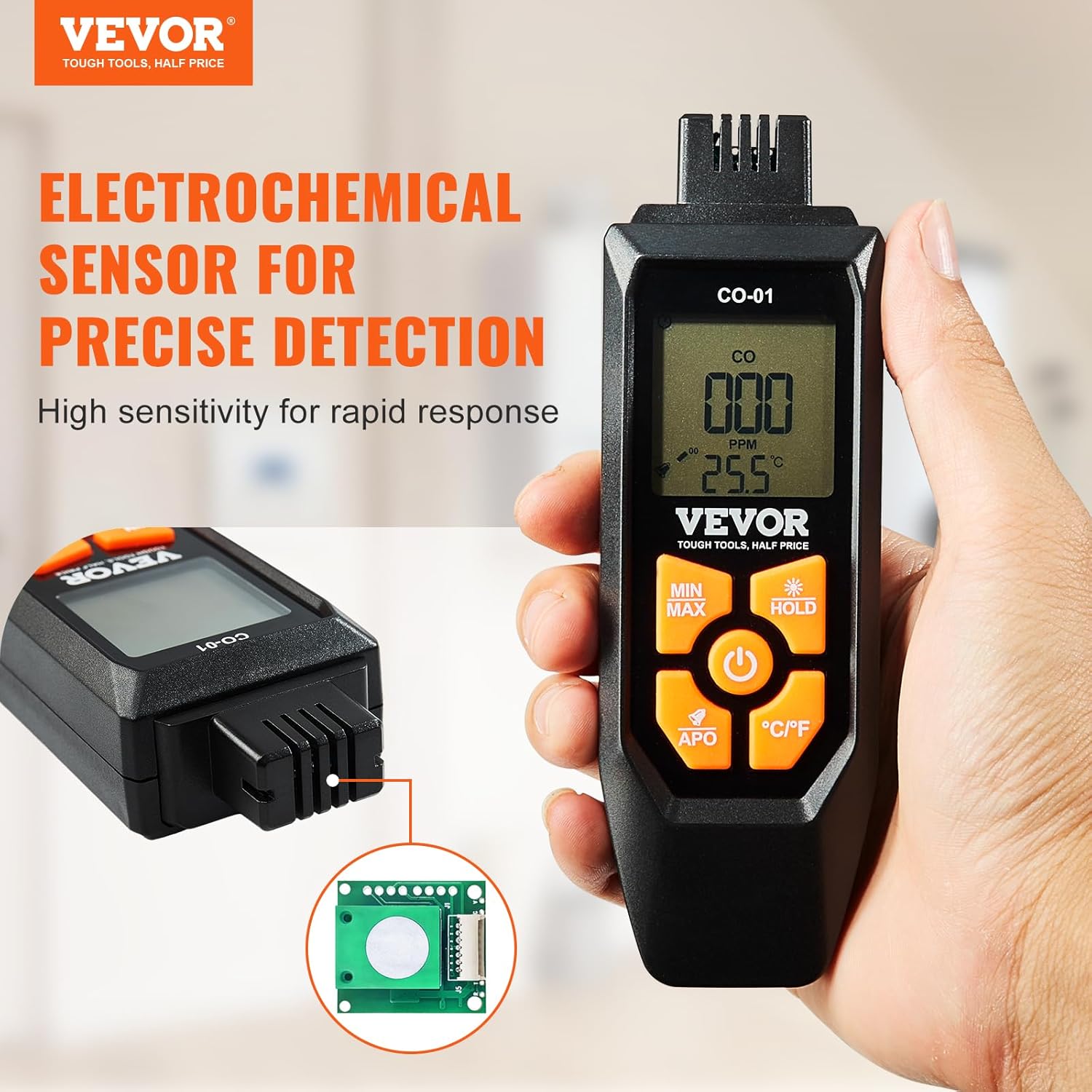 VEVOR Detectores de monóxido de carbono, detector de CO portátil de 0 a 1000 PPM con alarma audible y visual, medidor de gas CO portátil con sensor