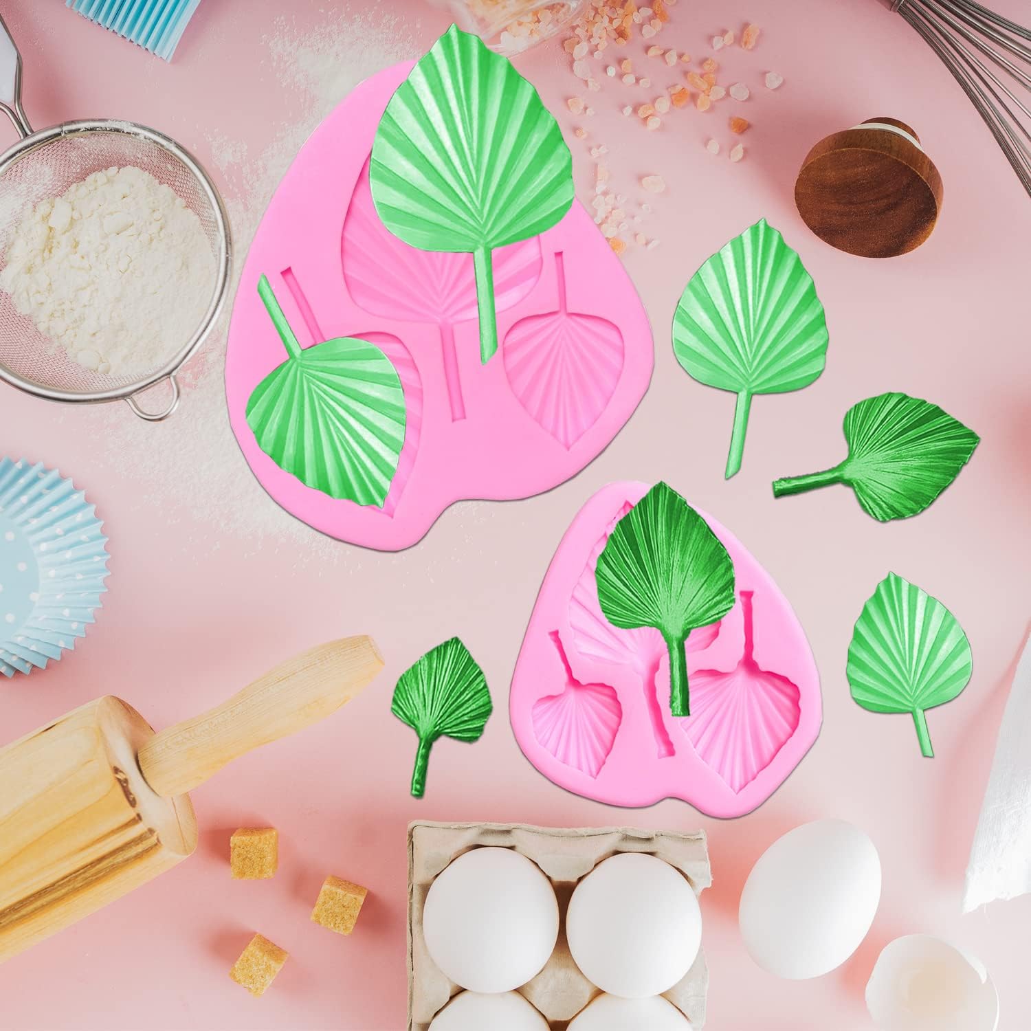 4 moldes de silicona para fondant, hoja de palma, forma de flor, hoja de chocolate, molde de hojas de chocolate, molde hawaiano de hojas tropicales