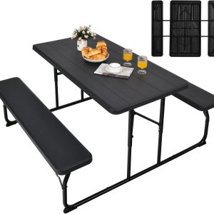 Safstar – Juego de banco de mesa de picnic plegable, mesa de picnic plegable con 2 bancos, mesa y banco para exteriores con marco de acero y mesa de Safstar – Juego de banco de mesa de picnic plegable, mesa de picnic plegable con 2 bancos, mesa y banco para exteriores con marco de acero y mesa de