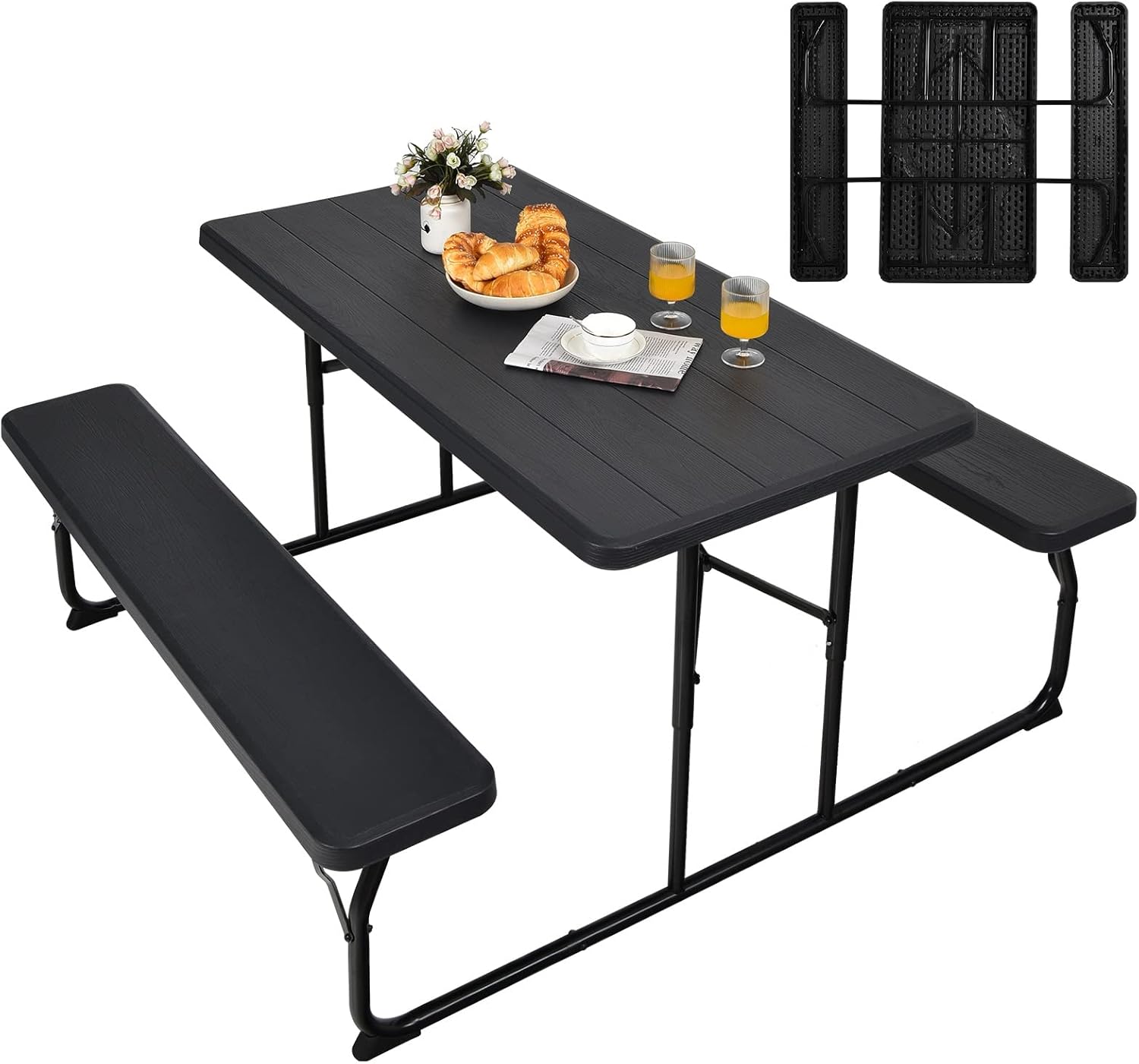Safstar – Juego de banco de mesa de picnic plegable, mesa de picnic plegable con 2 bancos, mesa y banco para exteriores con marco de acero y mesa de
