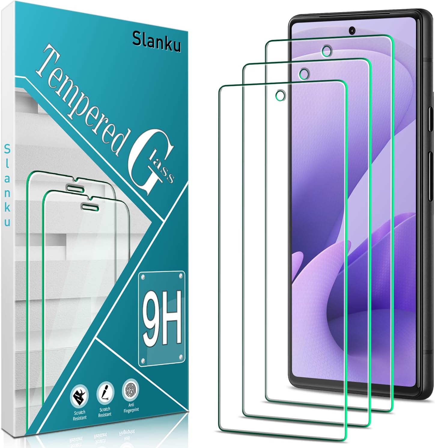 Slanku Paquete de 3 protectores de pantalla para Google Pixel 7 vidrio templado, compatible con lector de huellas dactilares, dureza 9H,