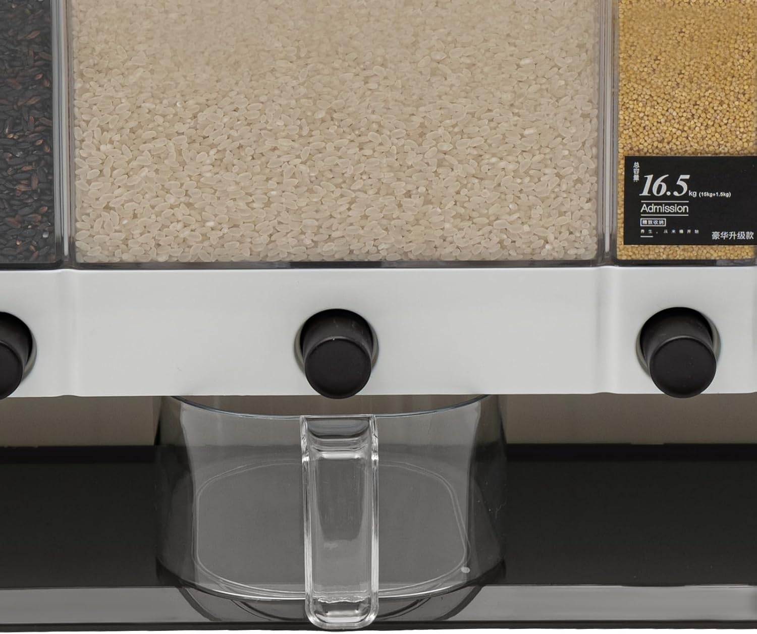 Dispensador de granos de 5 rejillas de almacenamiento de arroz con taza para cocina, dispensador de cereales de arroz y granos (marrón)