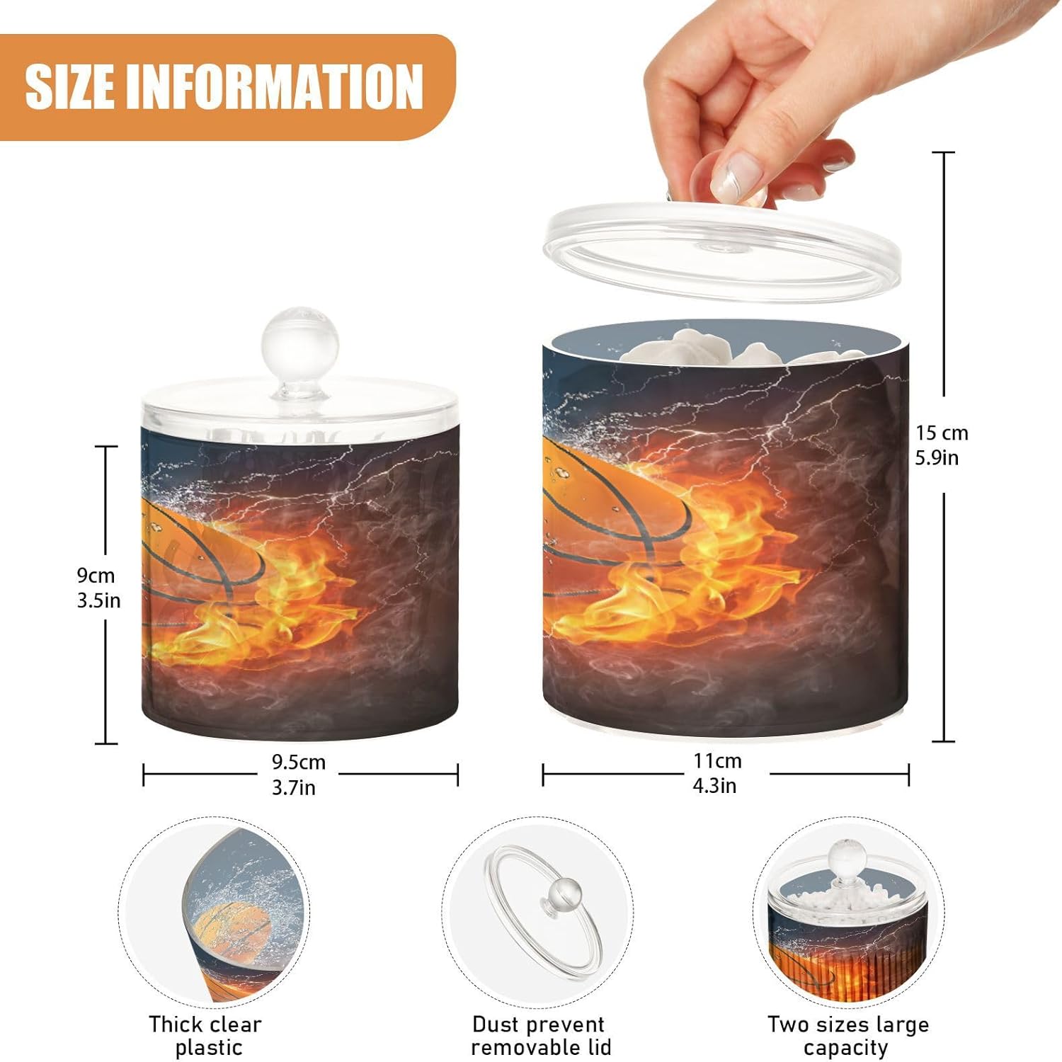 Paquete de 2 recipientes dispensadores de baloncesto Qtip en fuego y agua, contenedores de almacenamiento de plástico transparente con tapas,