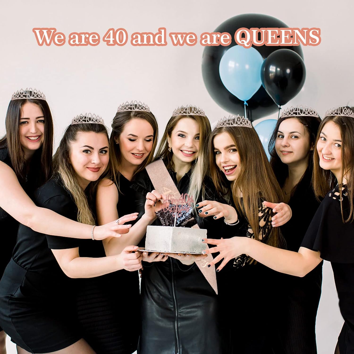 Tiara y banda de cumpleaños número 40 para mujer, elegante corona y banda de reina de cristal para mujer, elegante tiara de princesa con peines,