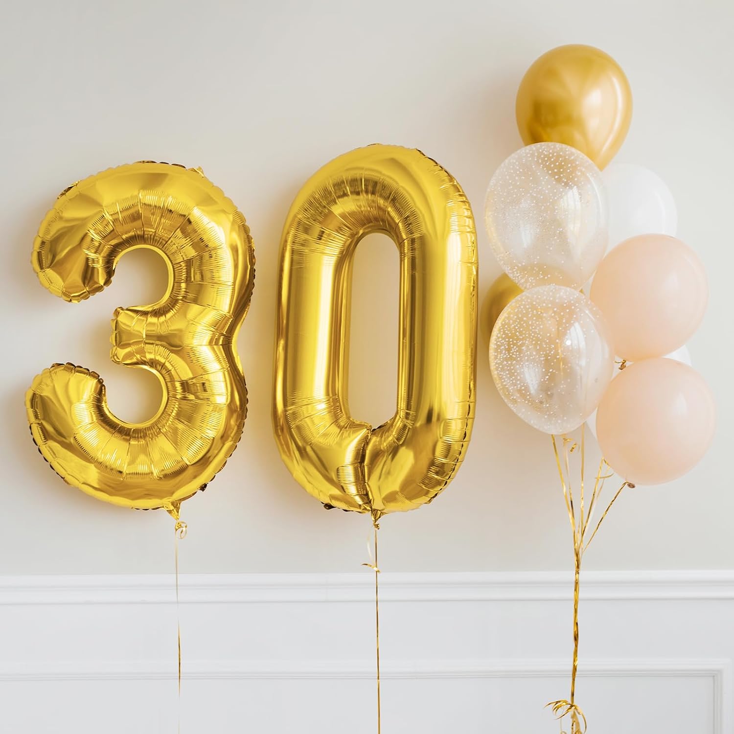 RUBFAC Globos dorados de 42 pulgadas con el número 30, globos gigantes gigantes de Mylar para decoración de eventos de fiesta de cumpleaños de 30