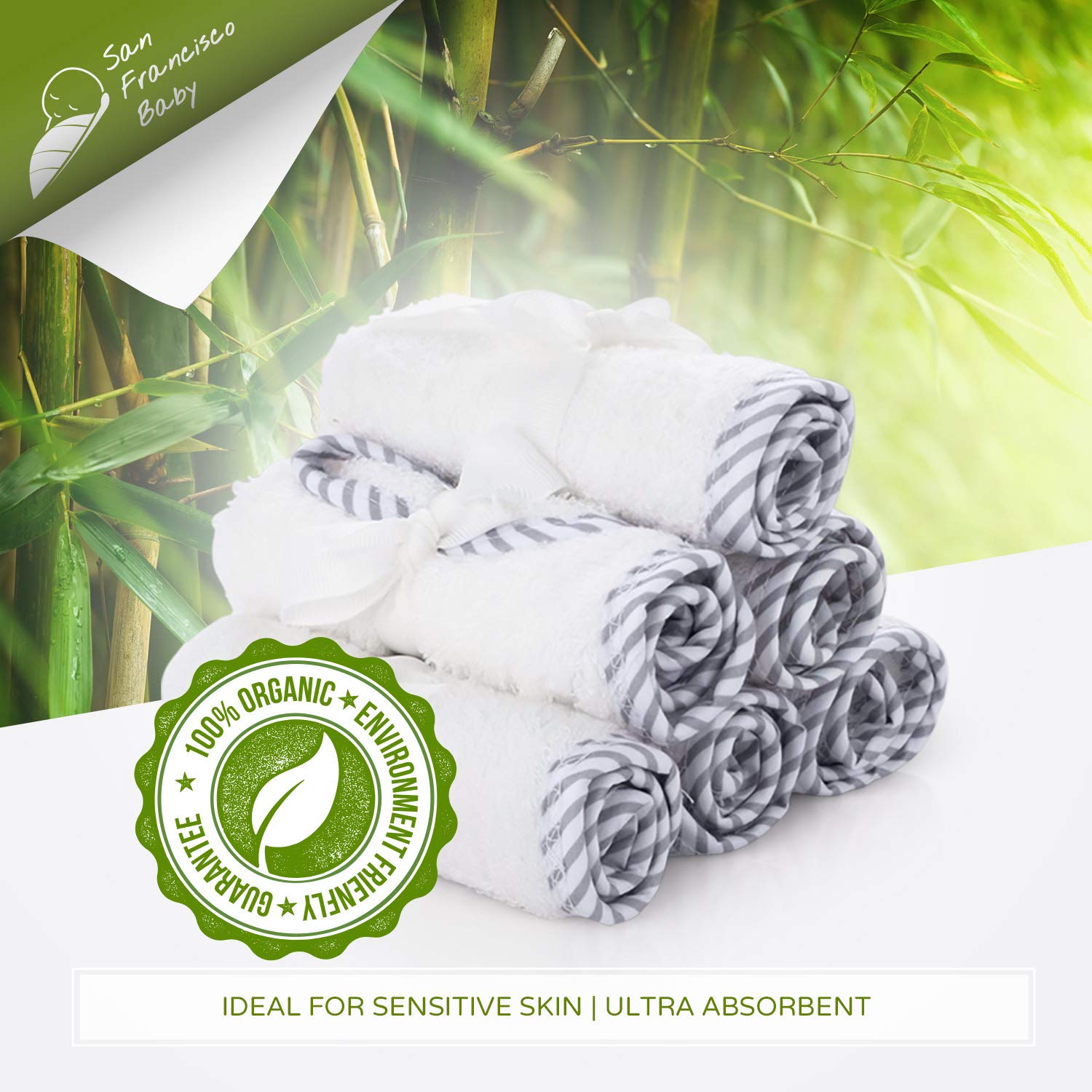 6 paños para bebé, 10 x 10 pulgadas, toallas de cara y baño para pieles sensibles, toallitas de tela suave para recién nacidos, niños pequeños y