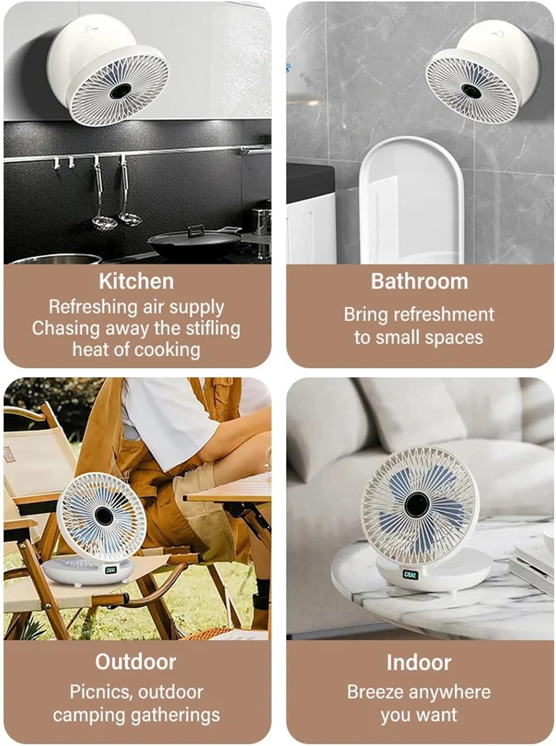 Ventilador de cocina de doble uso para el hogar, ventilador de batería recargable, ventilador de escritorio pequeño, 3 velocidades, gancho para