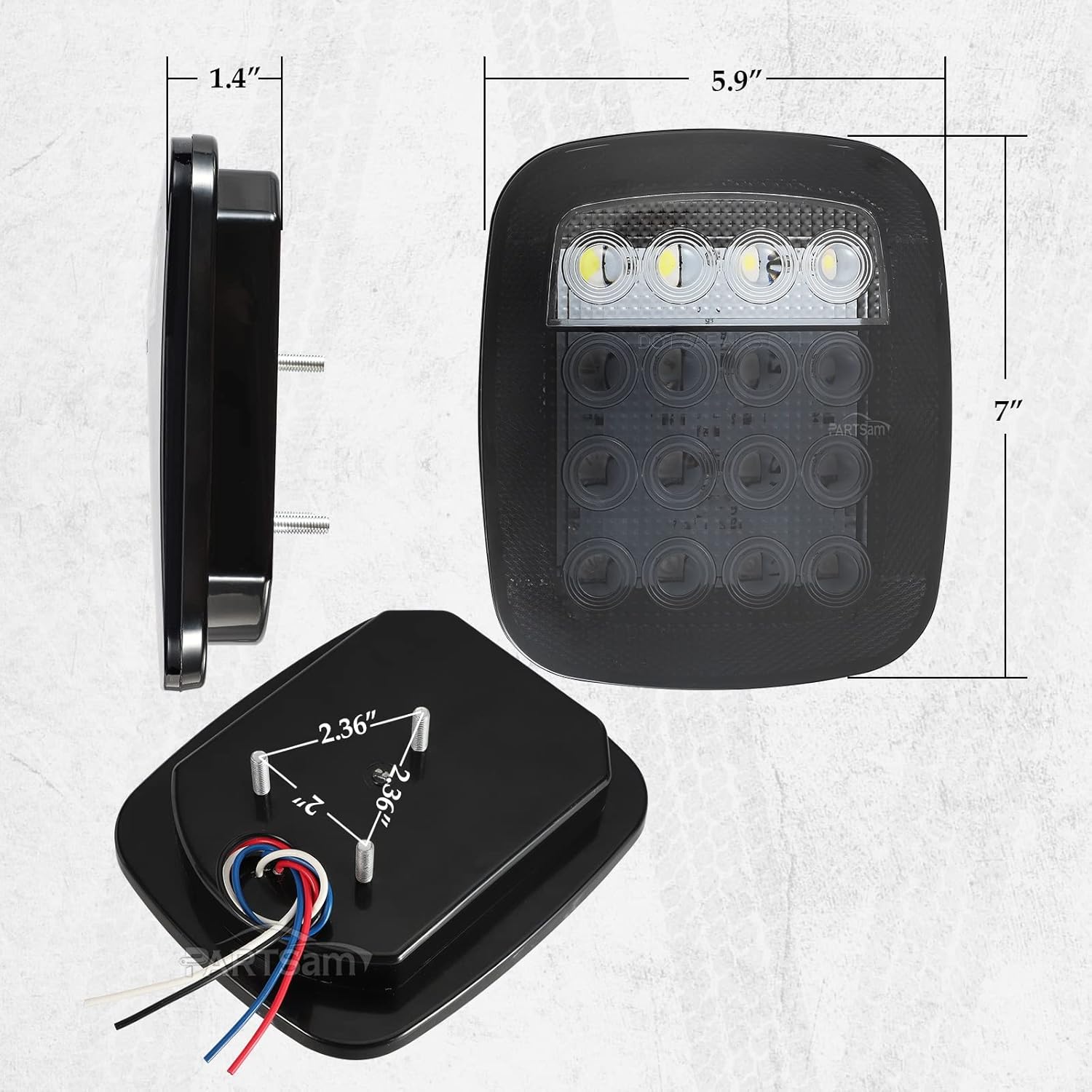 Partsam 2 luces traseras LED, 16 LED, combinación de luces traseras de freno de freno y marcha atrás, 12-5050, rojo 4-5050, lente ahumada blanca,