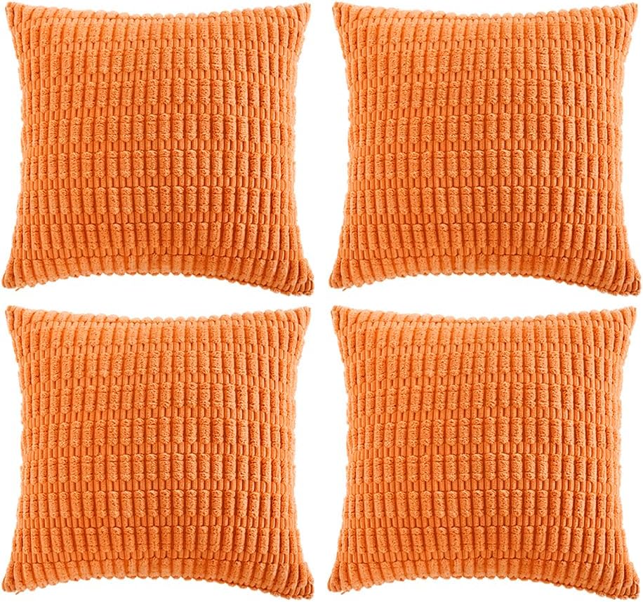 Fancy Homi Paquete de 4 fundas de almohada decorativas de otoño naranja de 18 x 18 pulgadas para sofá, sala de estar, cama, sofá, calabaza de