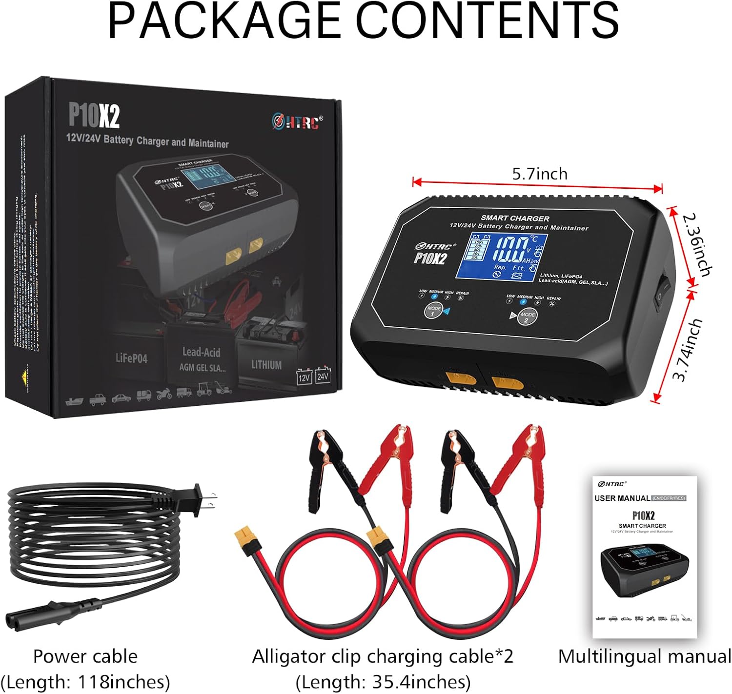 Cargador marino inteligente dual de 20 amperios (10 amperios y 2 bancos), cargador de batería de coche totalmente automático, cargador de goteo