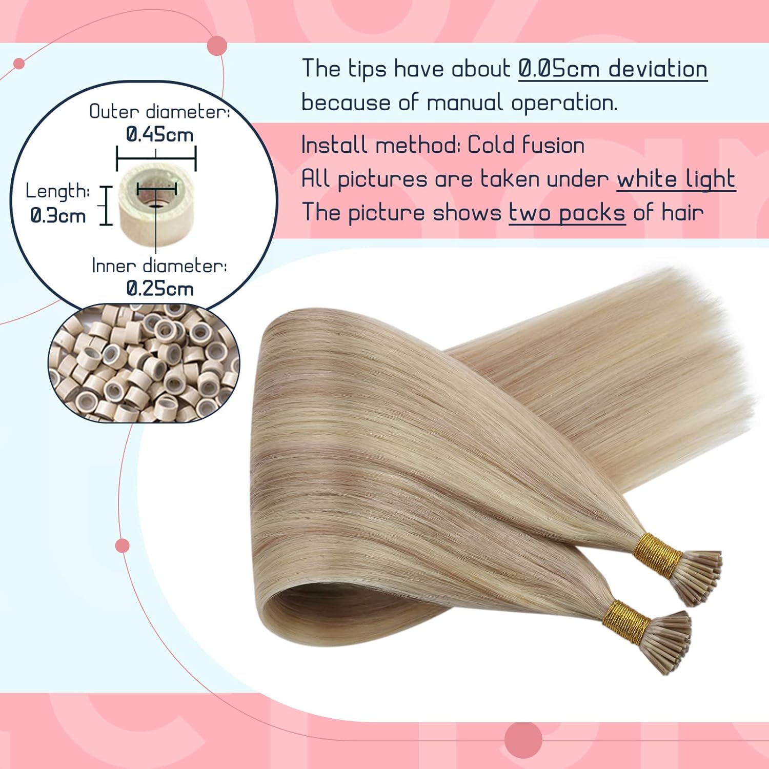 Ugeat I Tip – Extensiones de cabello humano con queratina de 18 pulgadas, extensiones de cabello humano #P1813 rubio ceniza con reflejos rubios