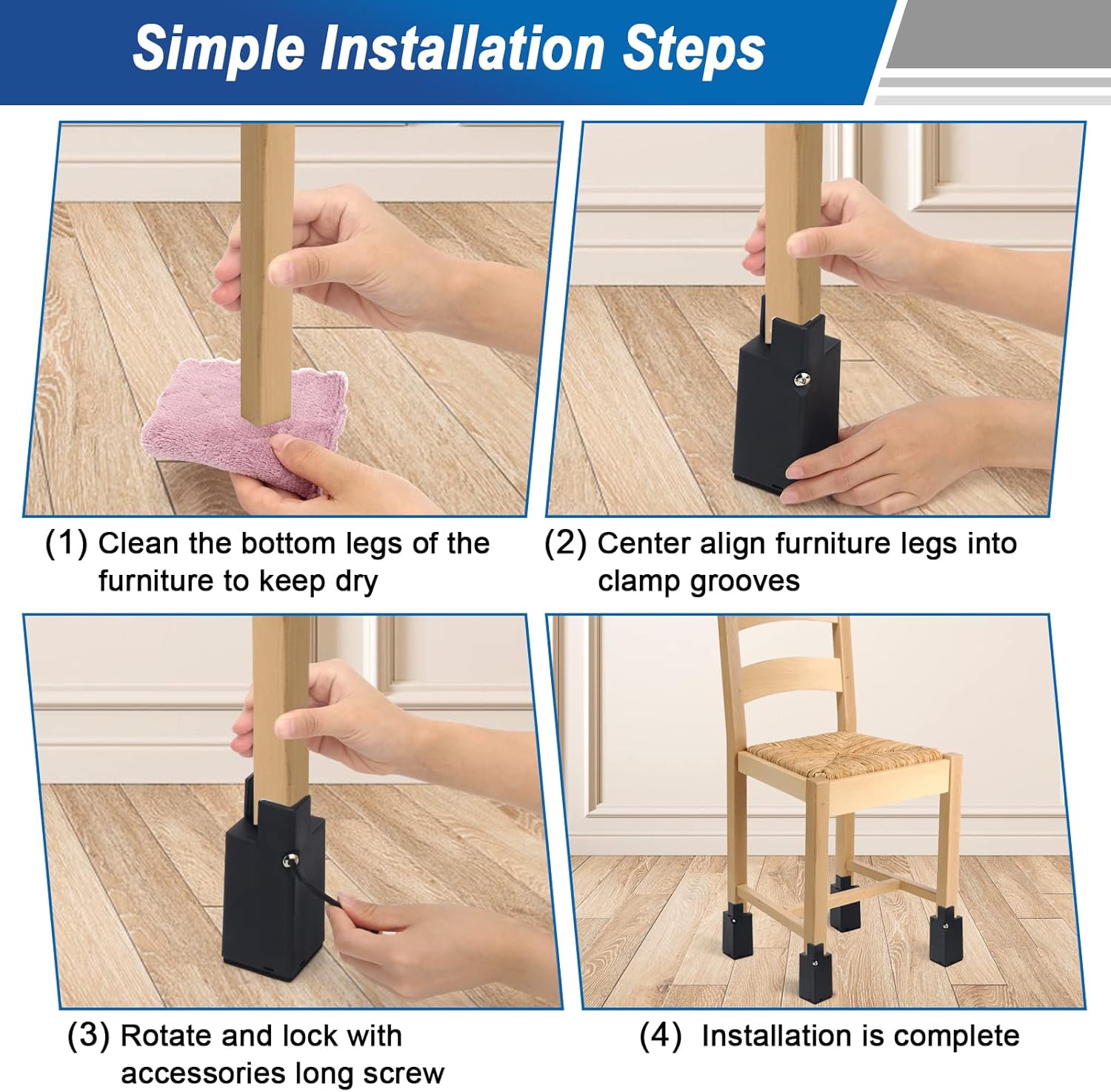 Catcan Paquete de 4 elevadores de cama ajustables de 4 pulgadas, elevadores de muebles con abrazadera de tornillo ajustable, para patas de muebles,