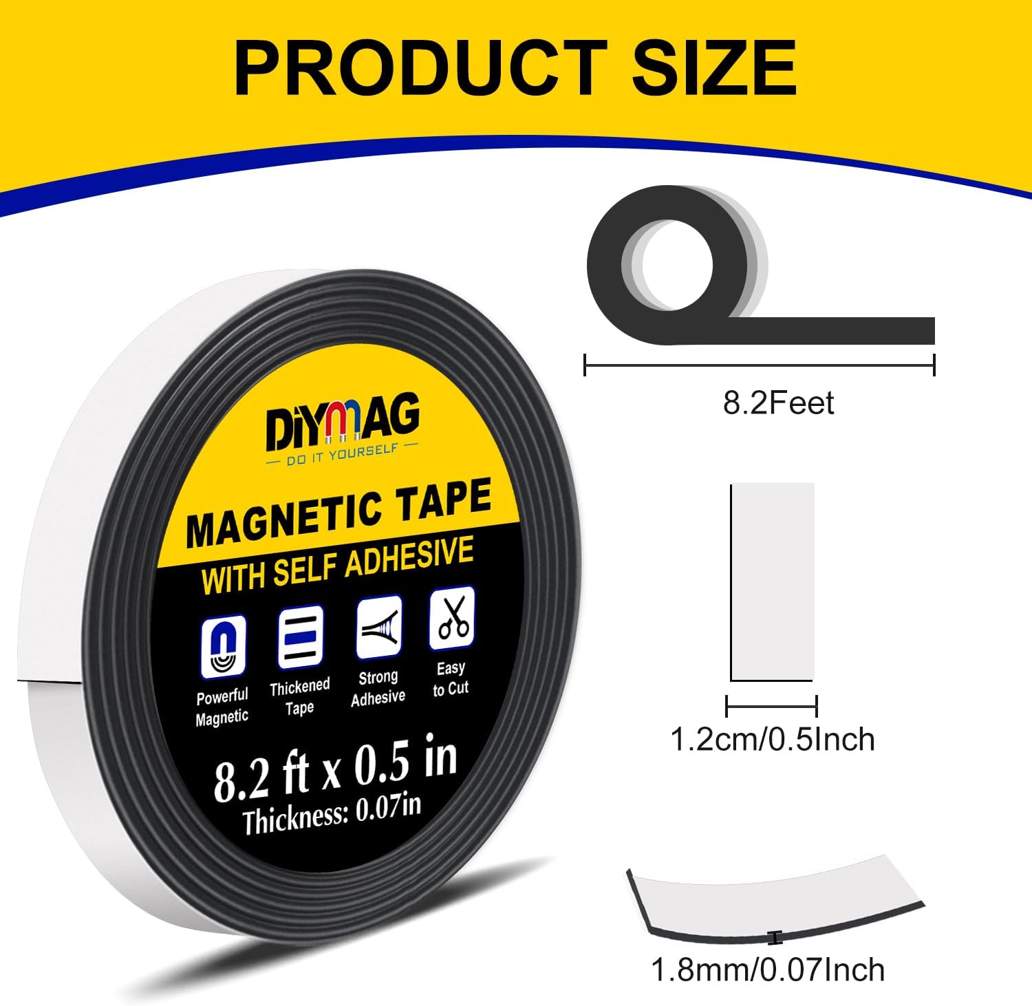 DIYMAG Cinta magnética, 2 rollos de tira magnética con fuerte autoadhesivo y flexible, rollo de cinta magnética para proyectos de manualidades,