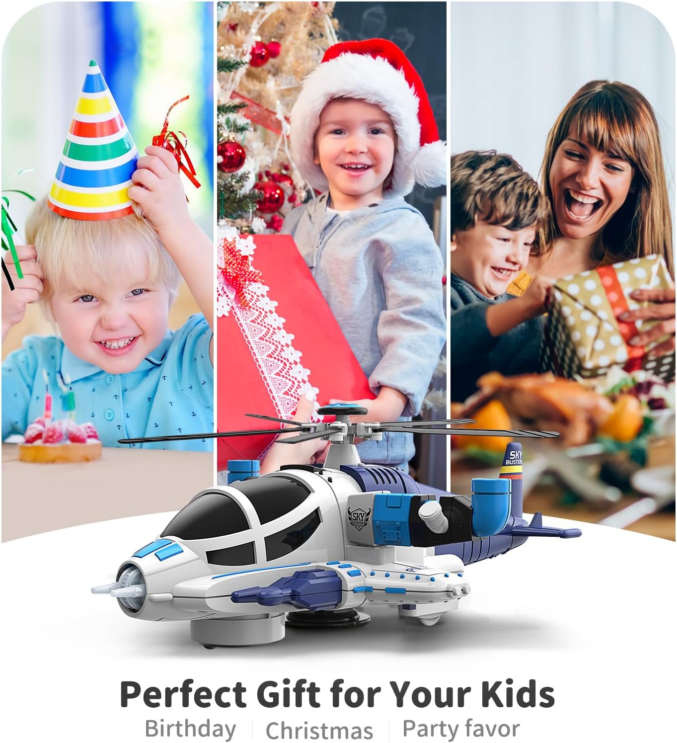 Geyiie Juguetes de helicóptero para niños, avión de juego con luces y sonidos, libertad de 360 y avión de dirección automática, juguetes de
