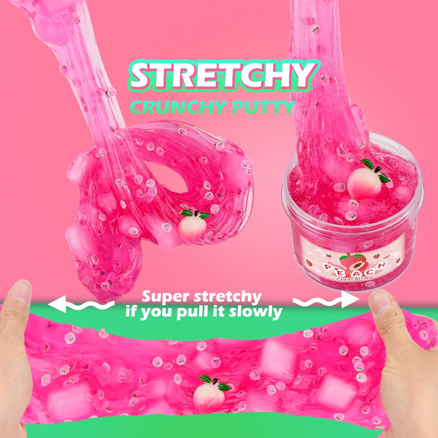 Cubitos de gelatina transparente de melocotón rosa, bonitos dijes de complementos, slime de cristal crujiente, slime de agua Boba, juguete de lodo