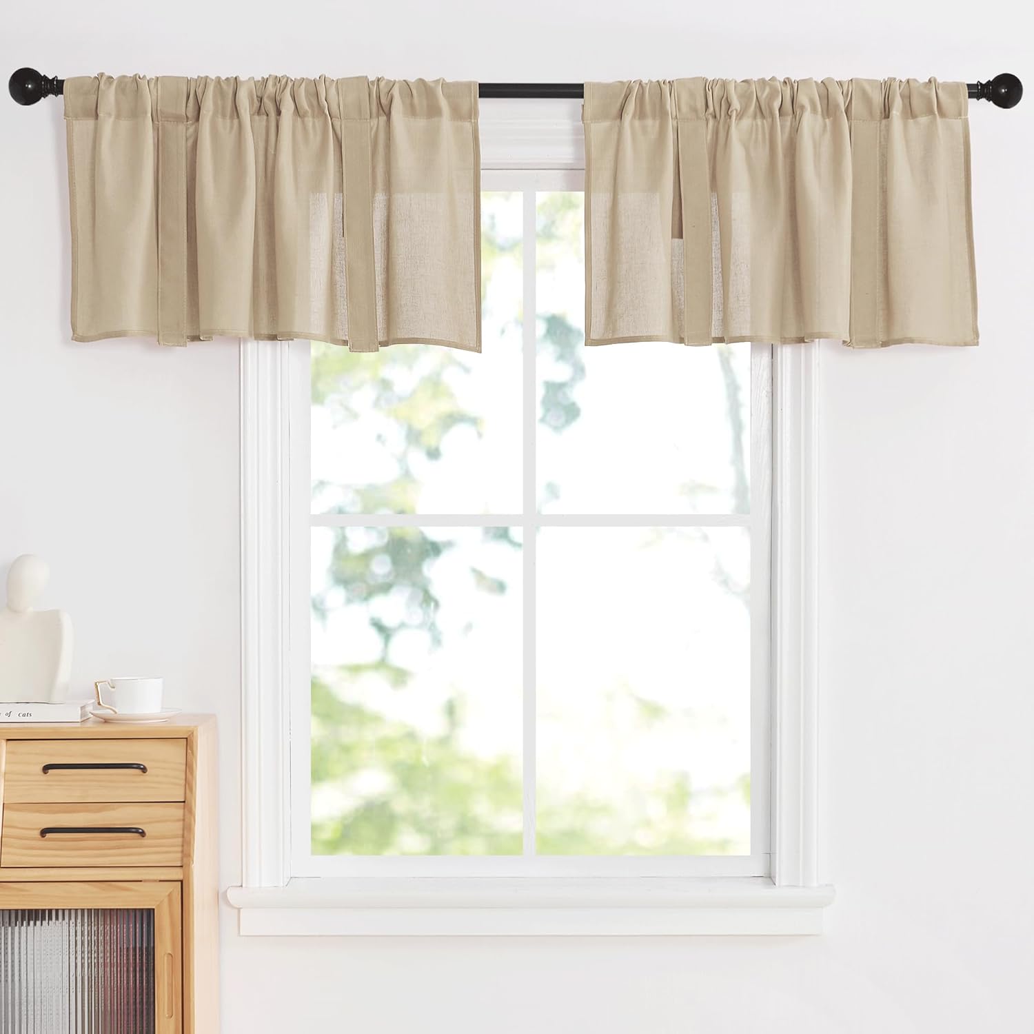 NICETOWN Cenefa de lino para ventanas de cocina, baño, sala de estar, dormitorio, cenefa opaca con aislamiento térmico y bolsillo para barra,