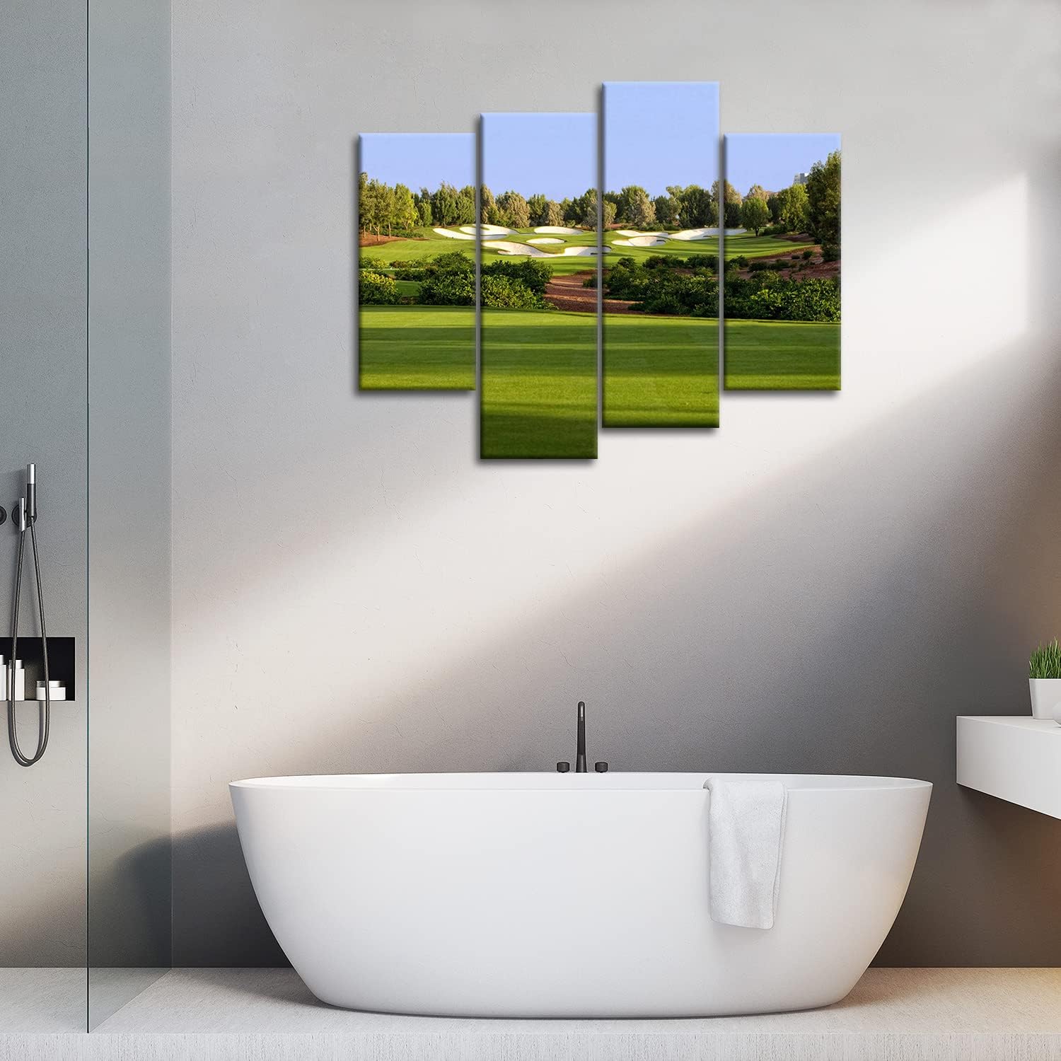 So Crazy Art- Golf Wall Art Decor Green Trees and Lawn in Jumeirah Golf Estates Canvas Pictures Artwork 4 Panel Painting Prints for Home Living