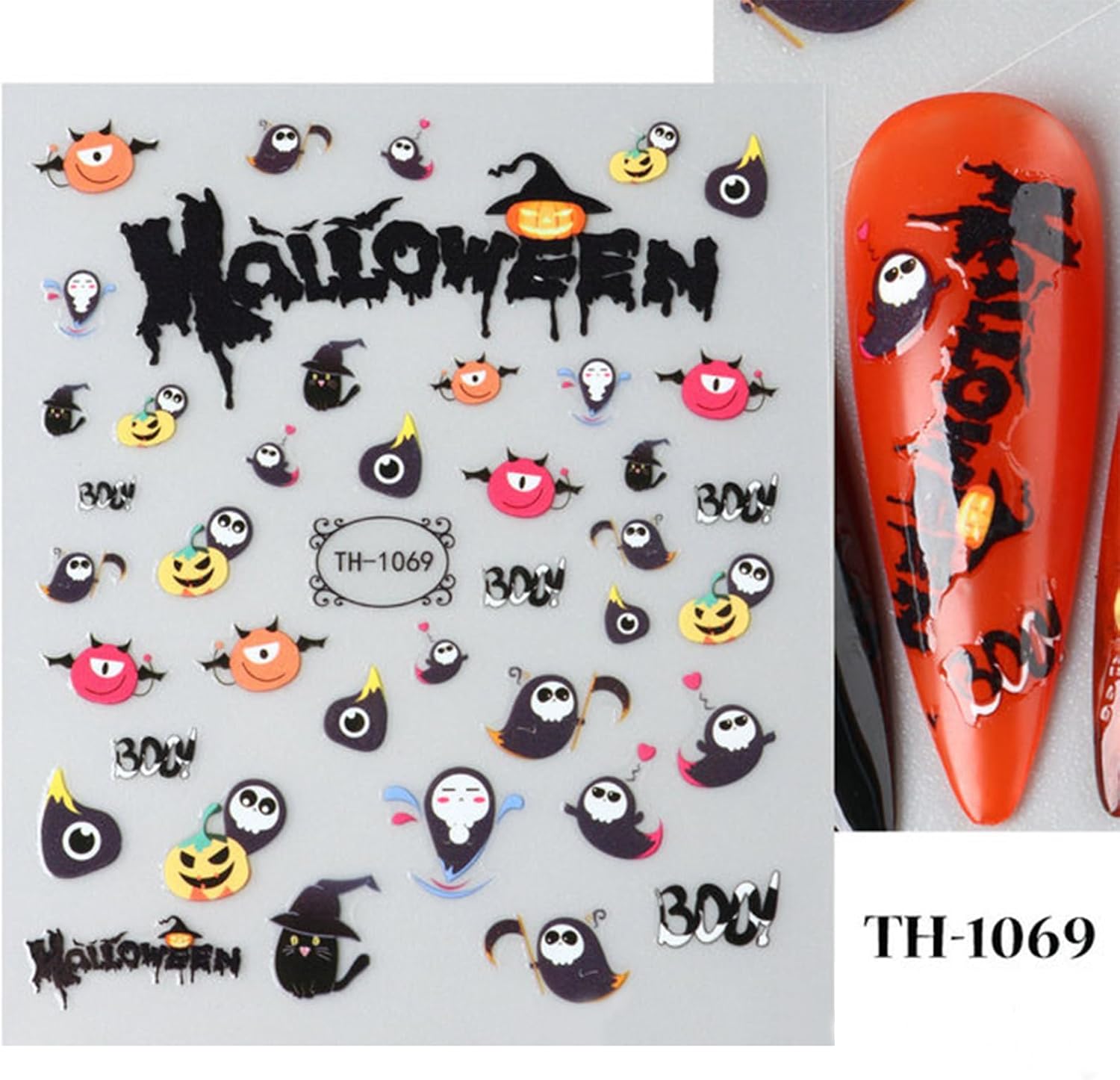 Calcomanías de uñas de Halloween para arte de uñas 3D, autoadhesivas en 3D, diseño de calavera negra, calabaza, araña, gato, murciélago, lindo