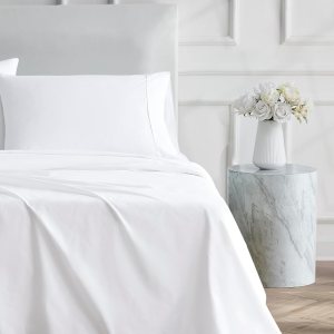 Juego de sábanas de 4 piezas de percal de algodón de 400 hilos, tamaño King, blanco ártico Juego de sábanas de 4 piezas de percal de algodón de 400 hilos, tamaño King, blanco ártico