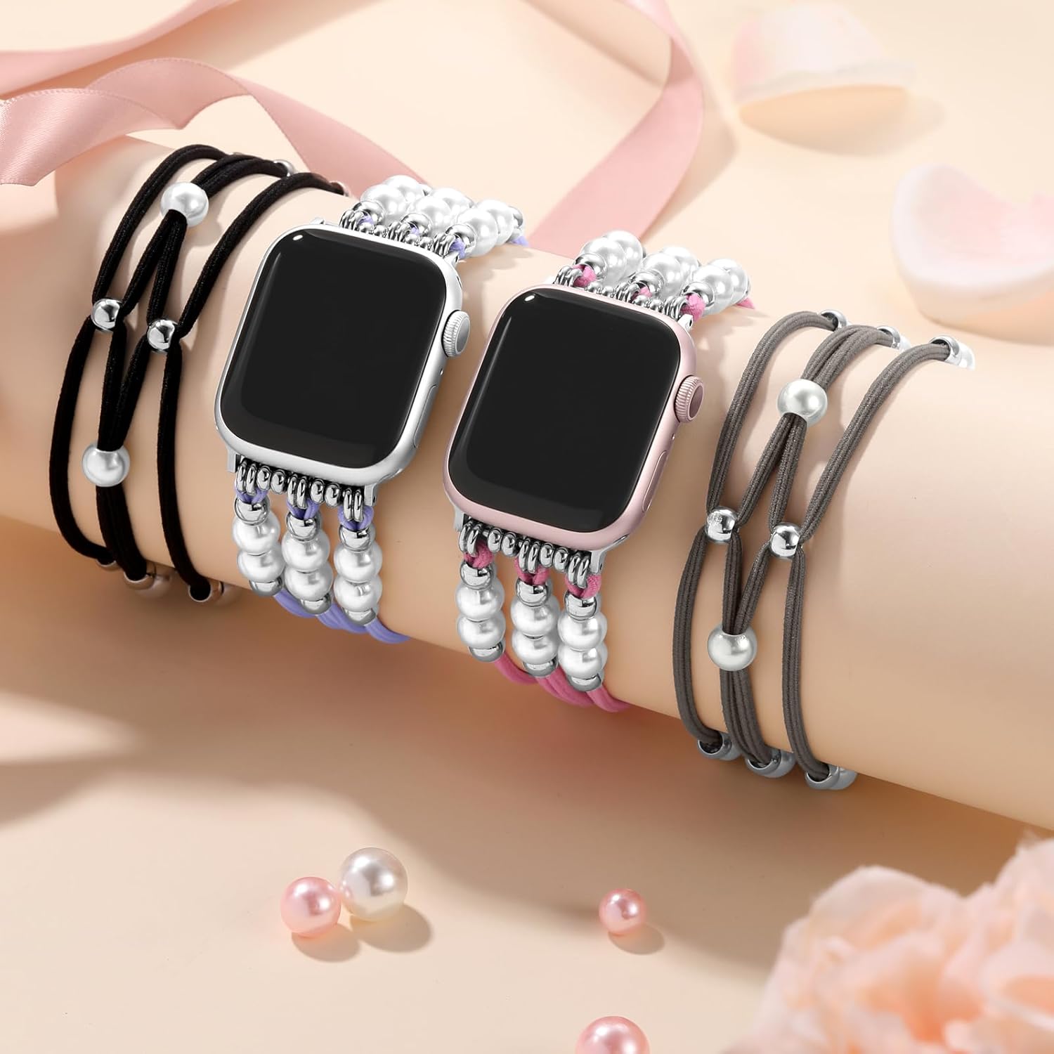 Correas de cuentas compatibles con Apple Watch Band de 1.61, 1.57, 1.49, 1.77, 1.73, 1.65 y 1.73 pulgadas para mujer, pulseras bohemias trenzadas