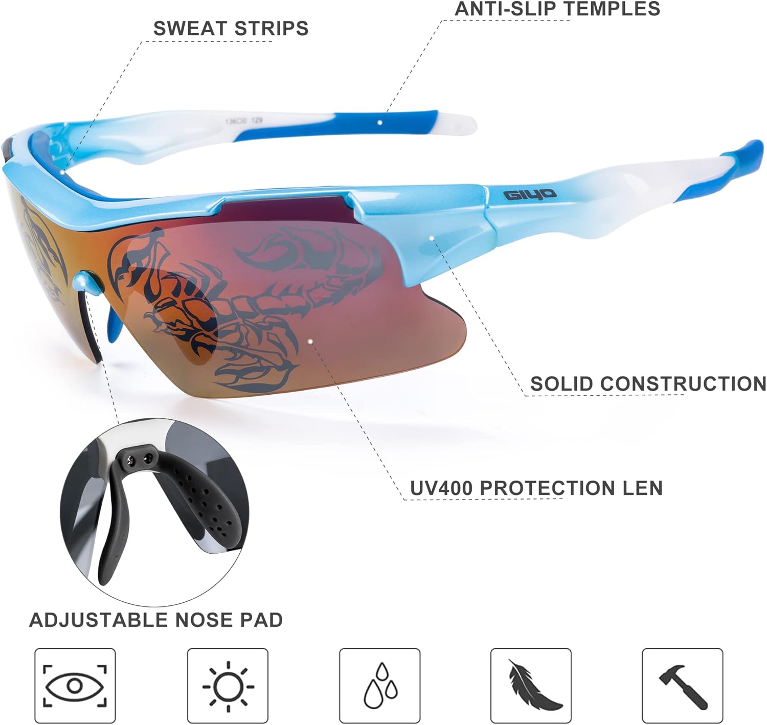 CXWXC Gafas de ciclismo para hombre, lentes de sol polarizadas para mujer con 3 lentes intercambiables – Gafas de sol deportivas con protección UV400