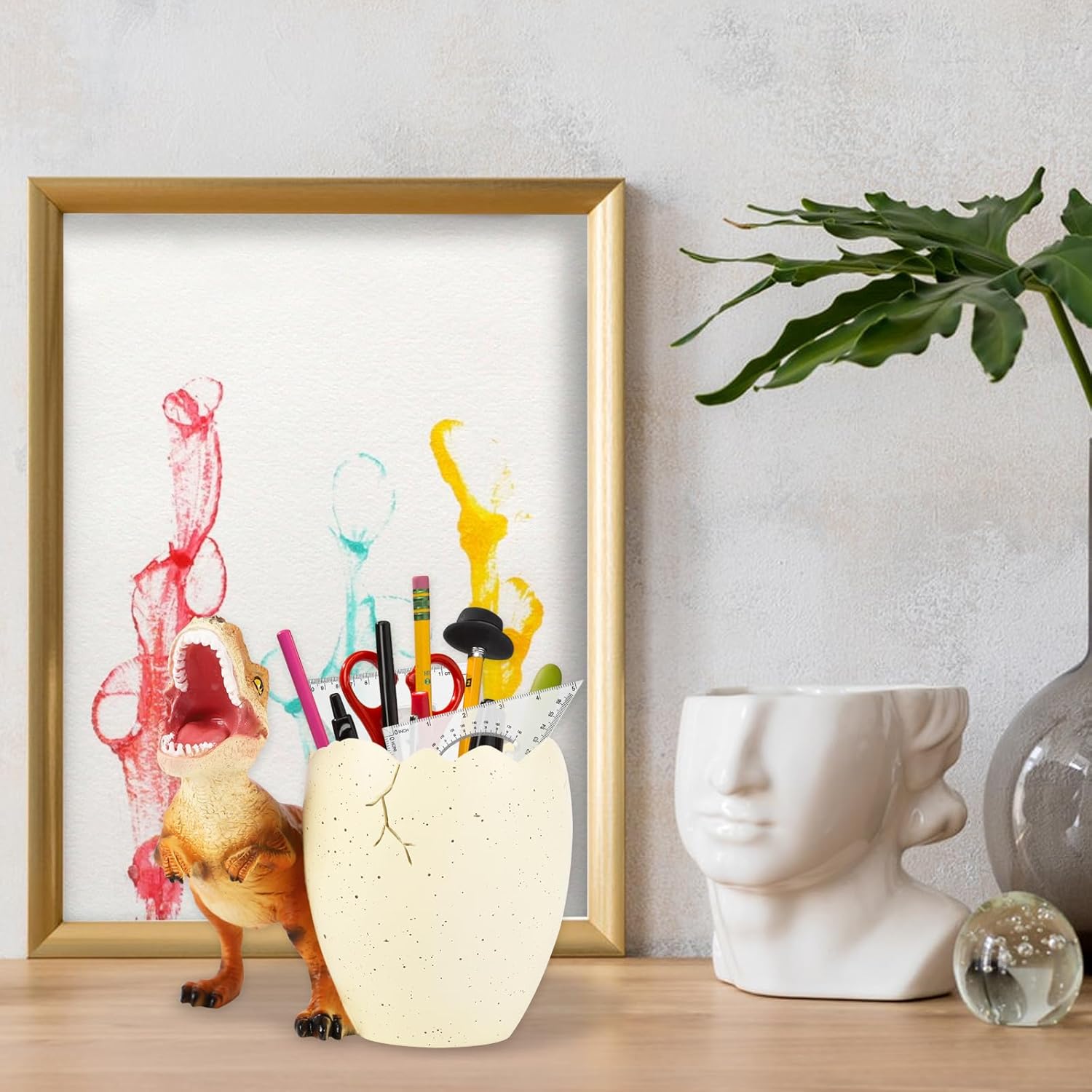 Soporte para bolígrafo de dinosaurio, soporte para lápices de tiranosaurio para escritorio, bonitos organizadores de escritorio y accesorios de