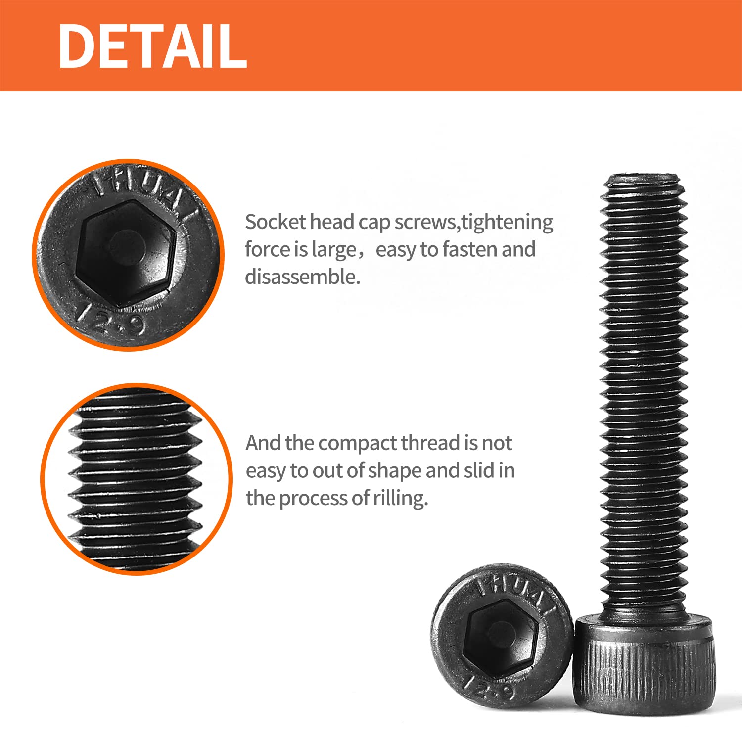Tornillos de cabeza hexagonal M6-0.039 x 1.772 in, acero de aleación de grado 12.9, unidad hexagonal Allen métrica, acabado de óxido negro, 25