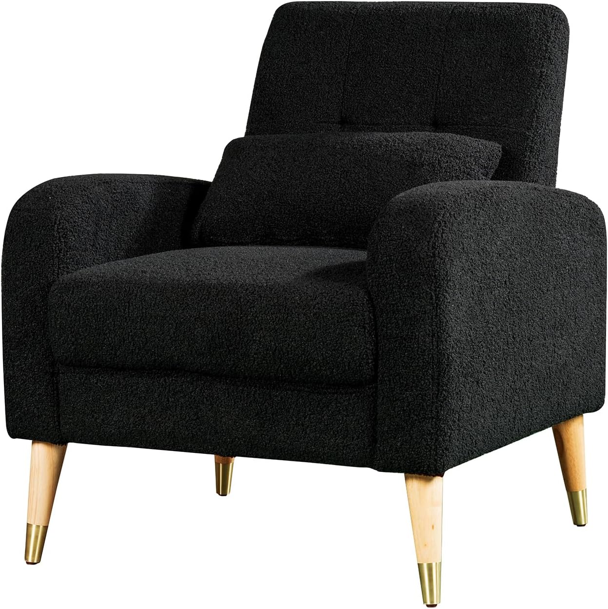 Hommoo Silla decorativa moderna de mediados de siglo, cómoda silla de sofá de tela Boucle, silla auxiliar color crema con patas de madera, silla de