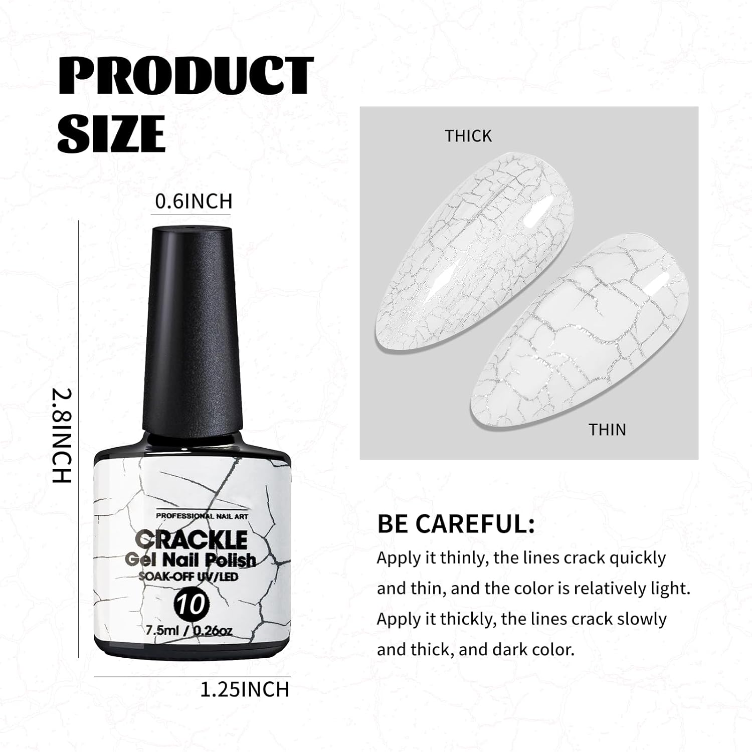 U-Shinein Esmalte de uñas de gel 3D, esmalte de uñas de ángulo blanco agrietado, increíble efecto de esmalte de uñas con estampado, de larga