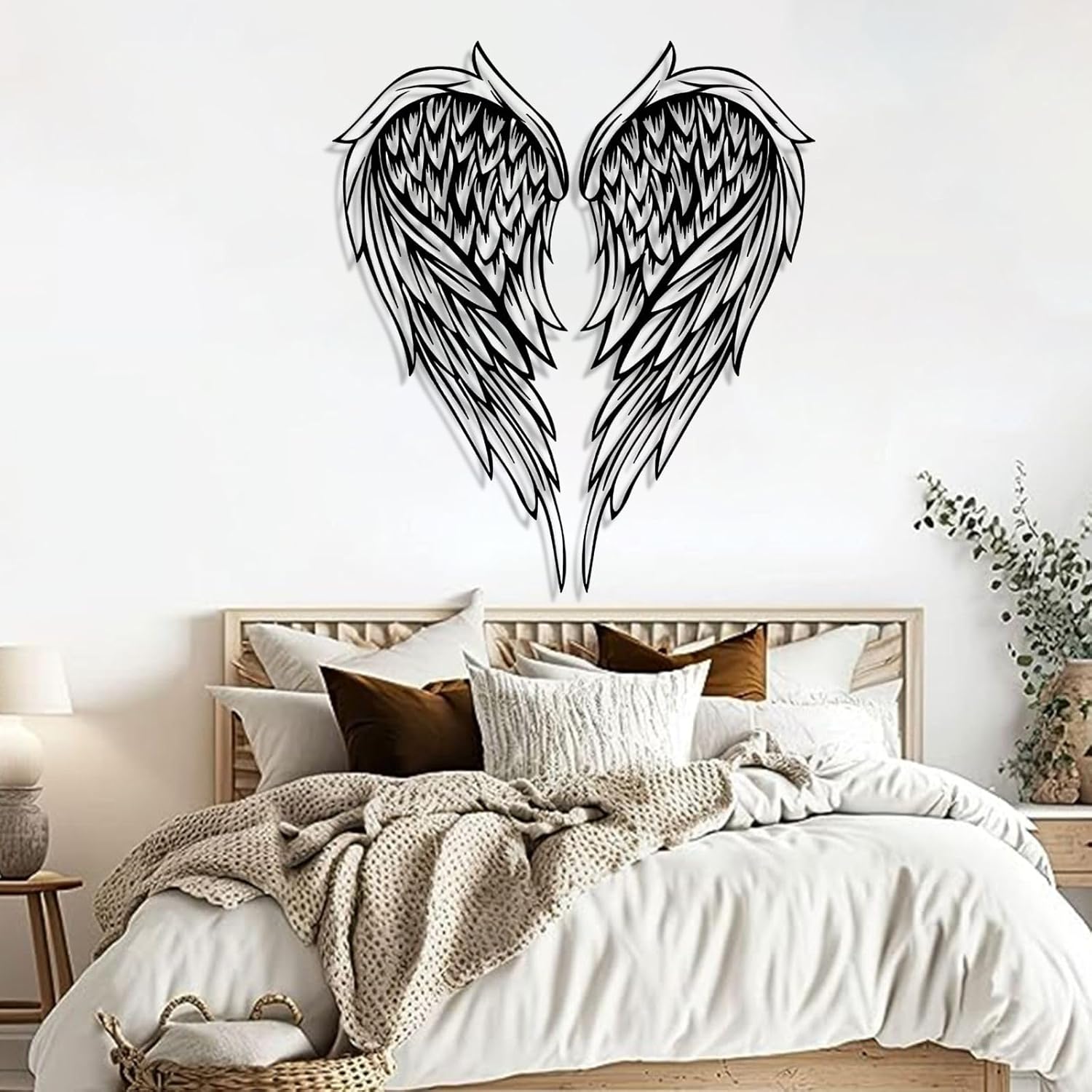 Cadeali Arte de pared de metal con alas de ángel, decoración de escultura de pared de alas de ángel, decoración de pared de metal, para colgar en la