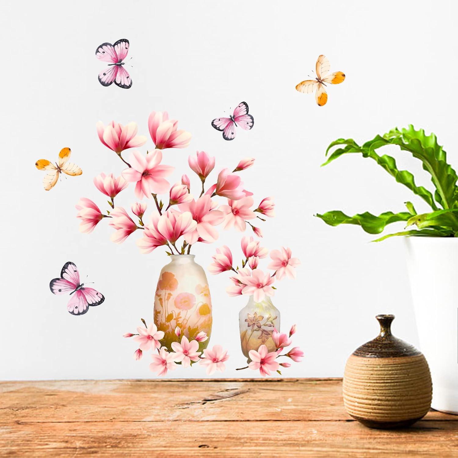 Jarrón 3D de flores rosas, ramo de flores rosas, calcomanías de pared extraíbles de vinilo para despegar y pegar, calcomanías de pared para sala de