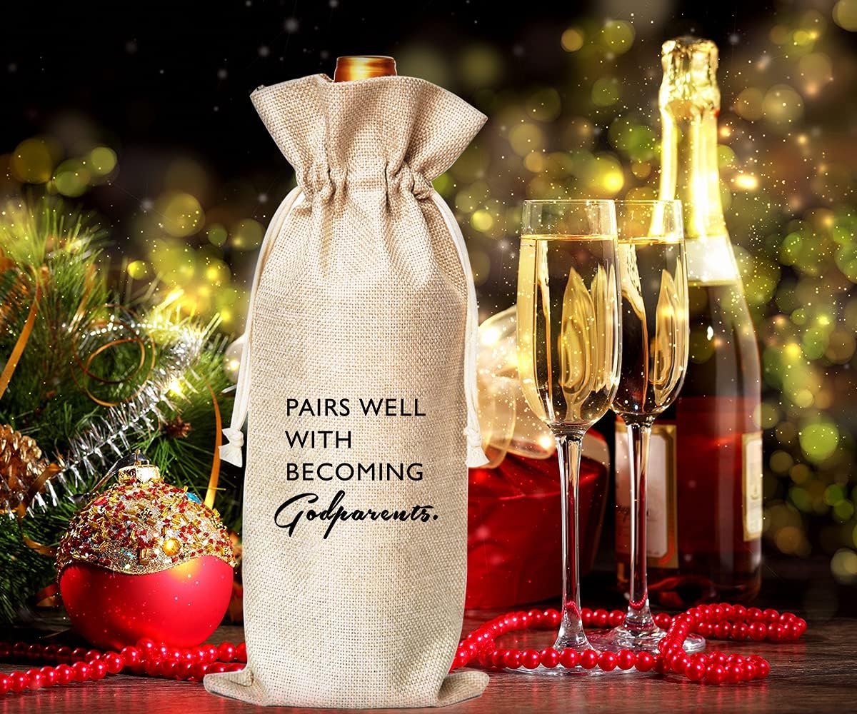Regalo de los padrinos, regalo de la propuesta de la madrina, perfecto para un regalo de la ducha del bebé, bolsa de algodón y lino con cordón de