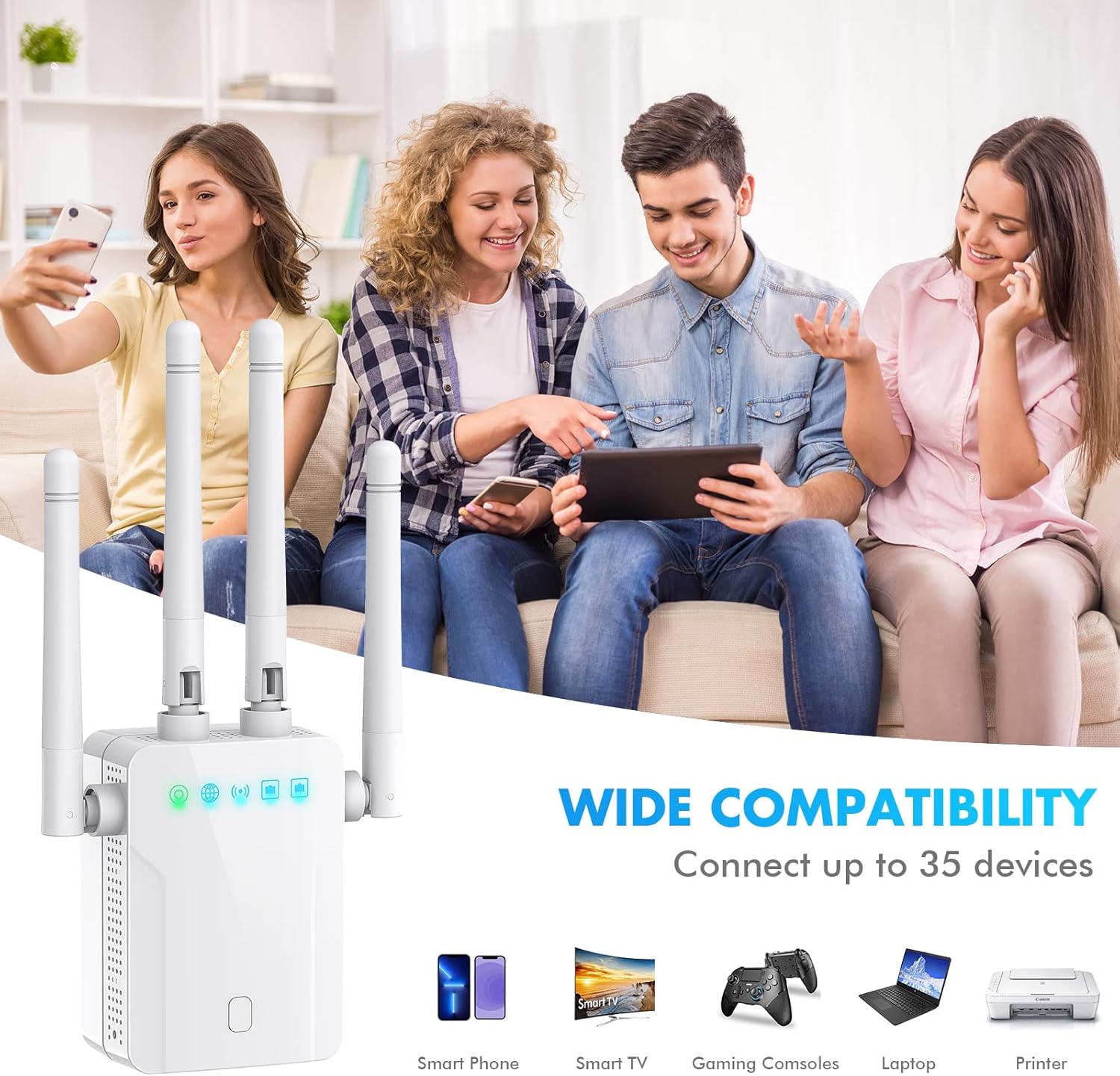 Extensoramplificador WiFi más rápido  Lanzamiento 2024 hasta un 74% más rápido  Cobertura más amplia que nunca, amplificador de señal WiFi para el