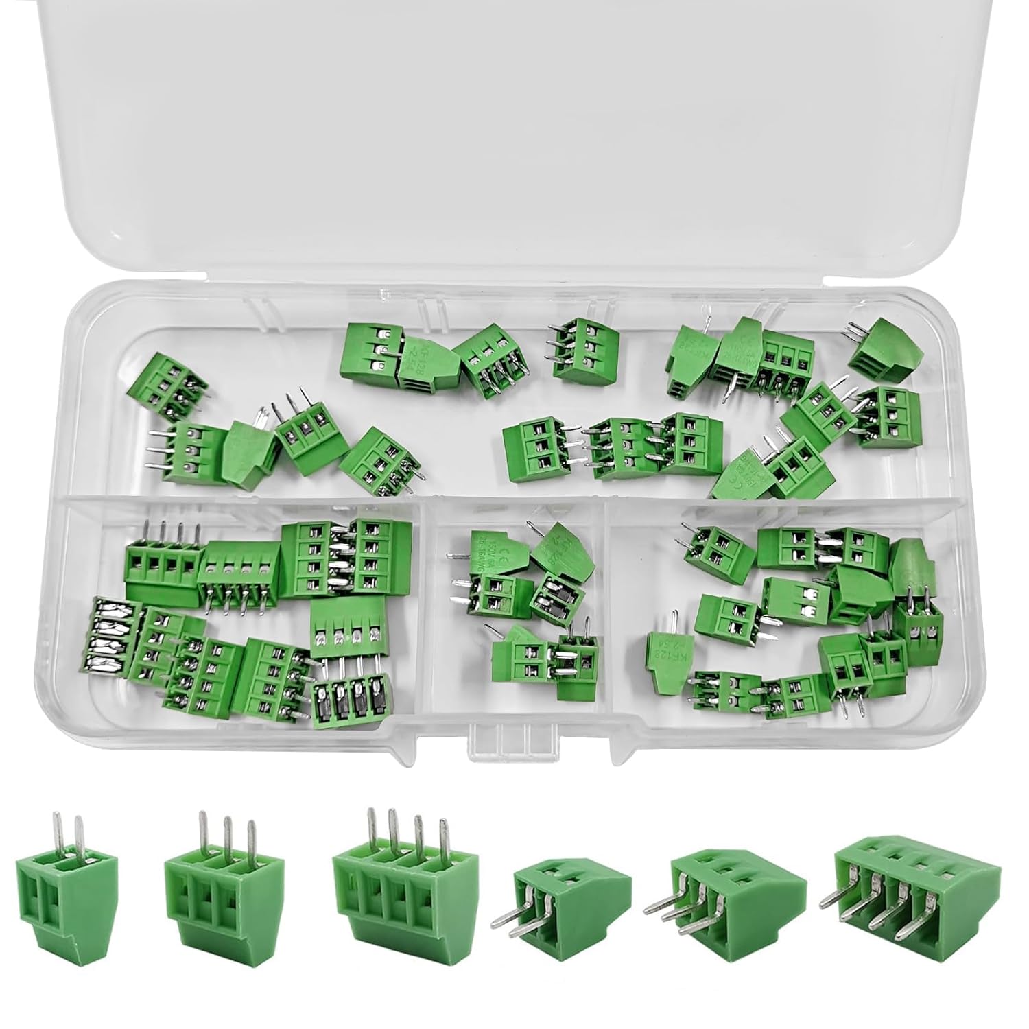 ATMLCOER 50 conectores de bloque de terminales de tornillo de montaje en PCB de paso de 0.100 in0.1 pulgadas 2P 3P 4P para Arduino y cables de