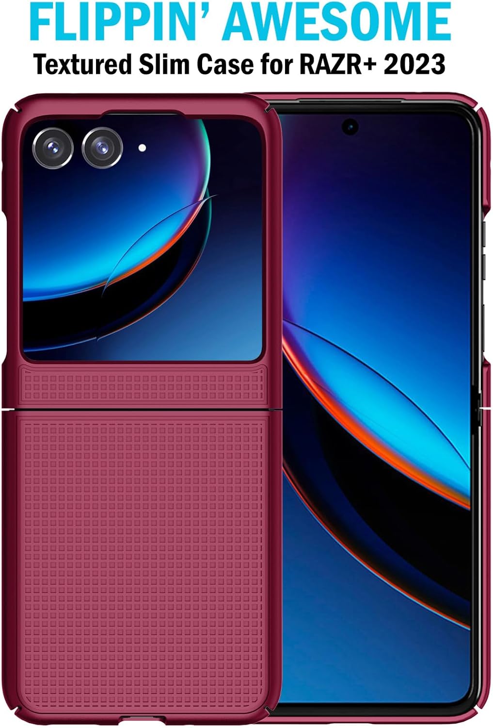 Nakedcellphone – Funda con clip para Motorola RAZR+ 2023, textura de cuadrícula cubierta rígida delgada y giratoriatrinquete Funda de cadera para