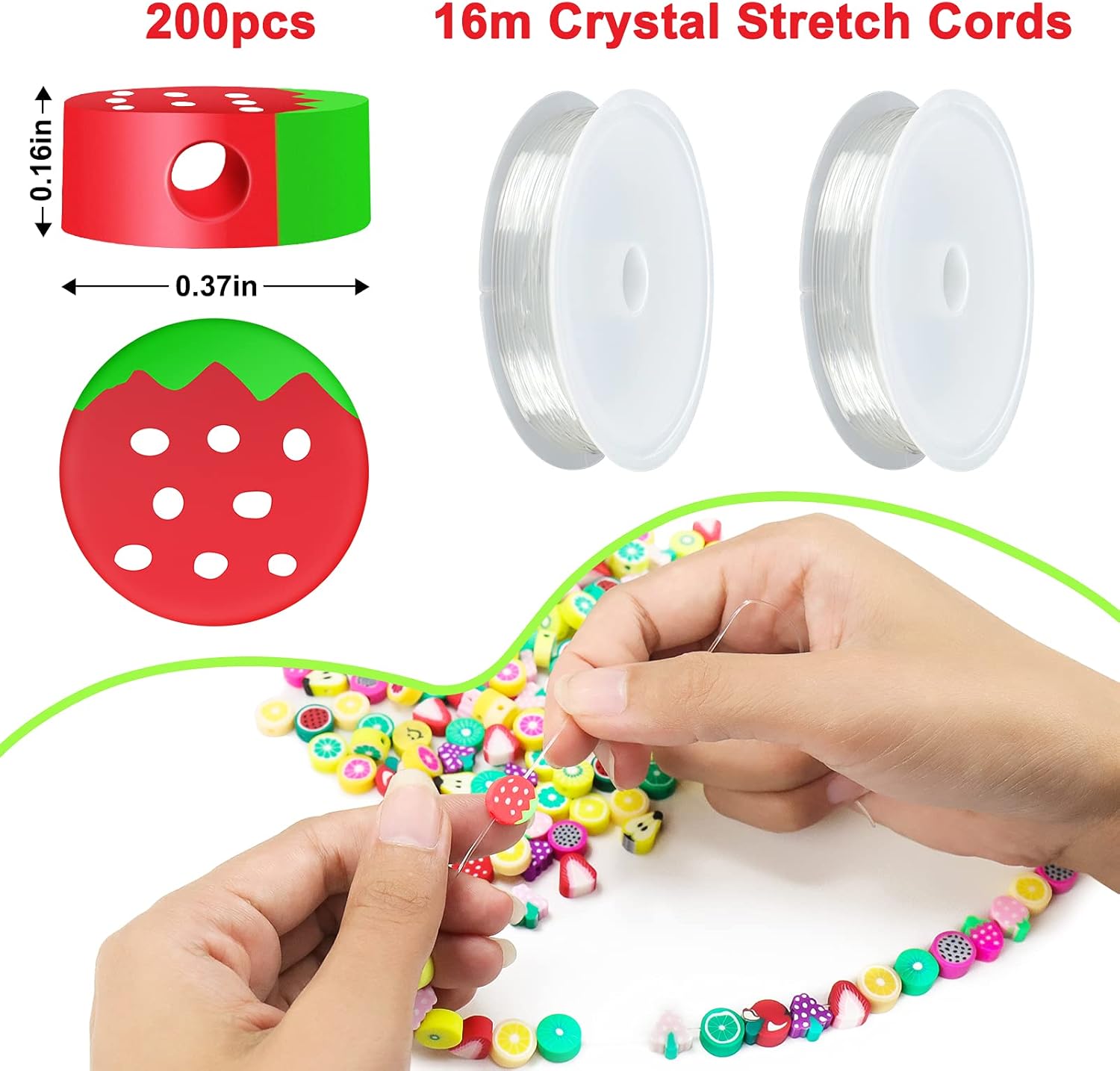 Mity rain 200 cuentas de frutas para la fabricación de joyas, cuentas coloridas de arcilla polimérica de 0.394 pulgadas (0.394 in), cuentas